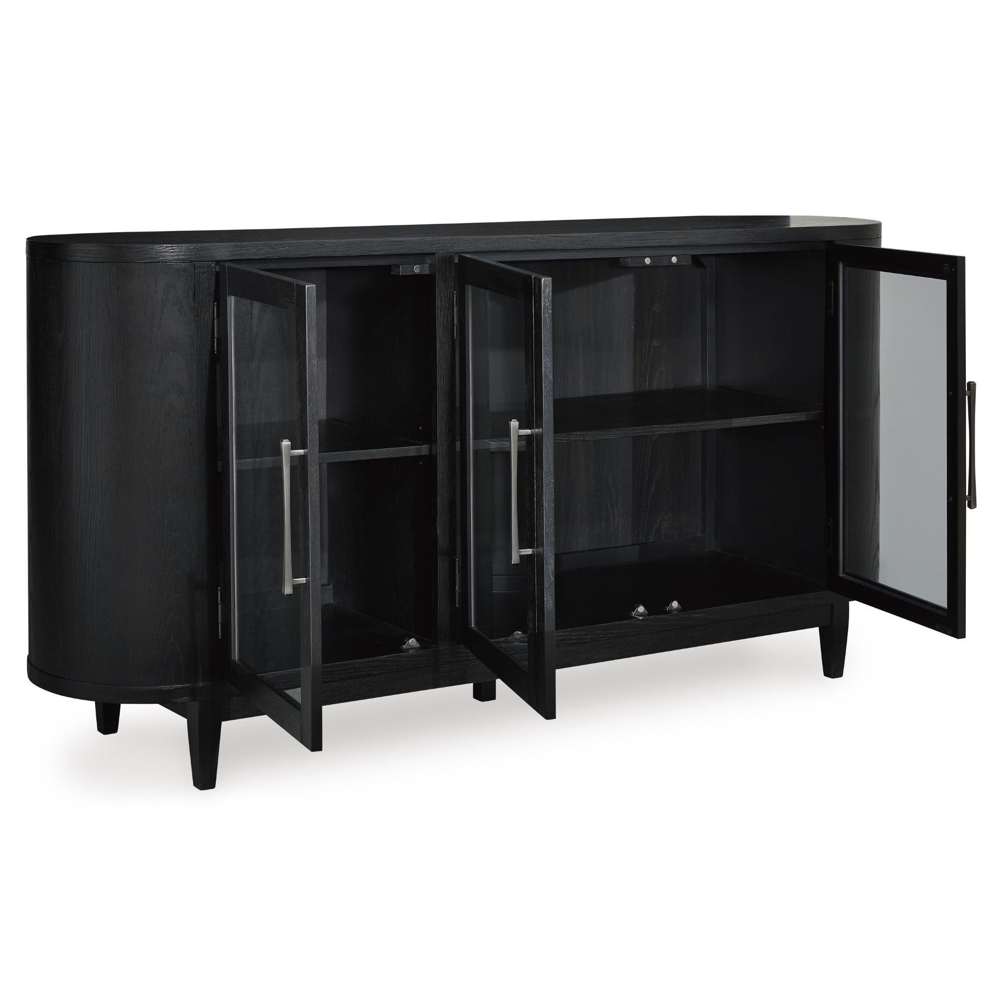 Signature Ashley Rowanbeck dining room server with wood finish, featuring multiple storage compartments and a sleek design.