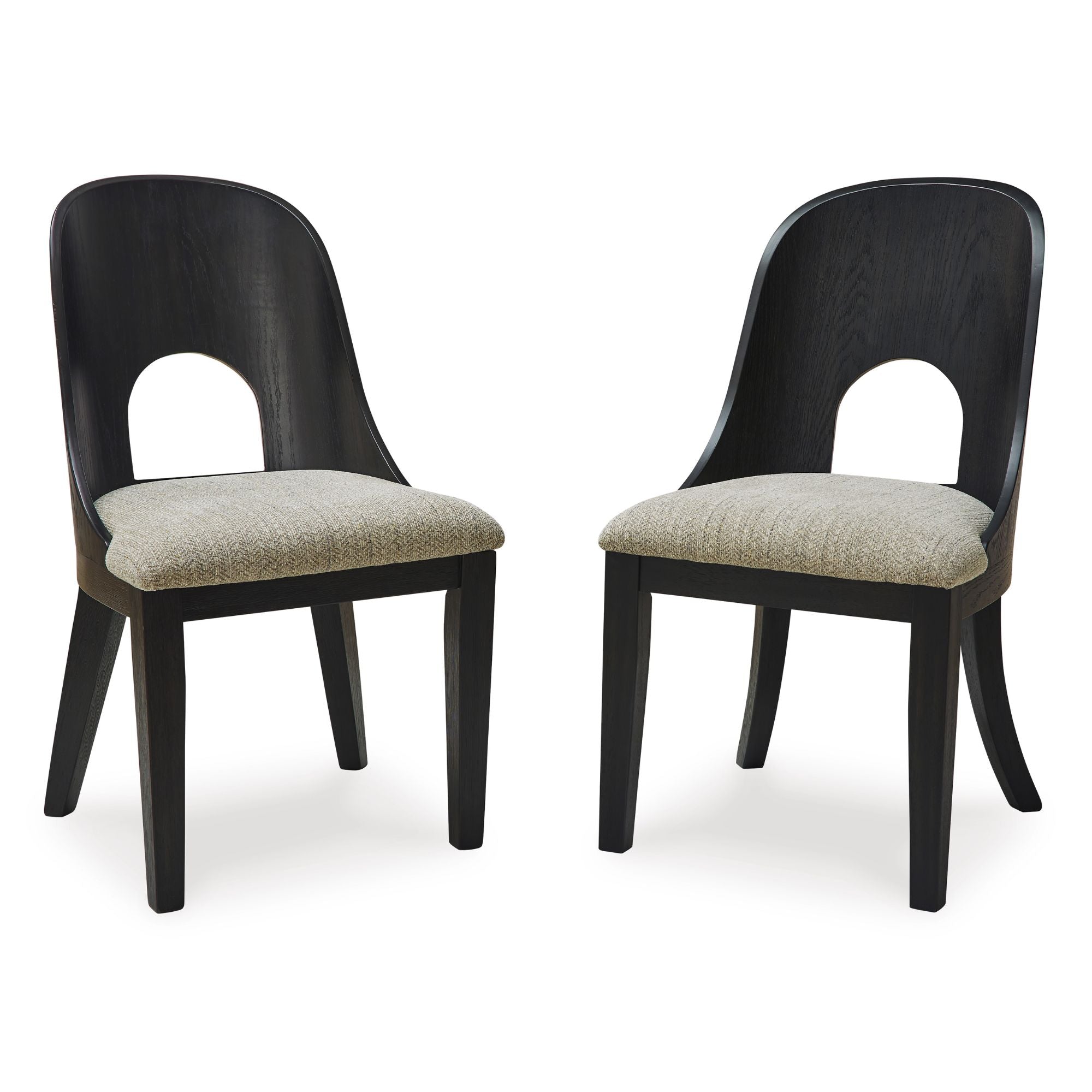 Ashley Rowanbeck 7-piece dining set with side and arm chairs, featuring a wooden table and upholstered seating, in a modern dining room setting.