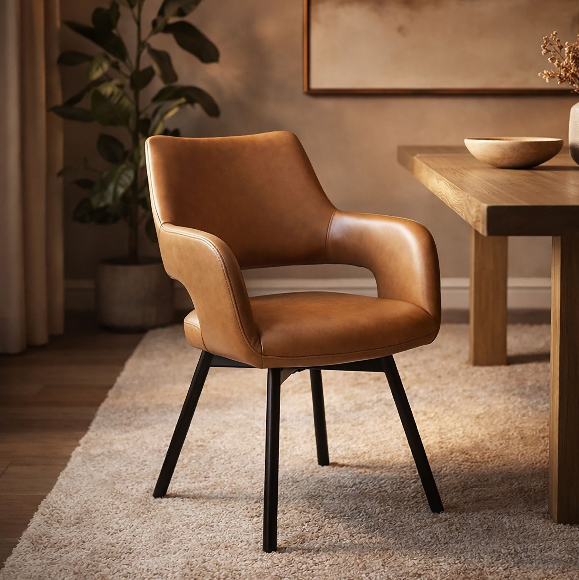 Chaise de salle à manger Caspian moderne du milieu du siècle, couleur sable (lot de 2)