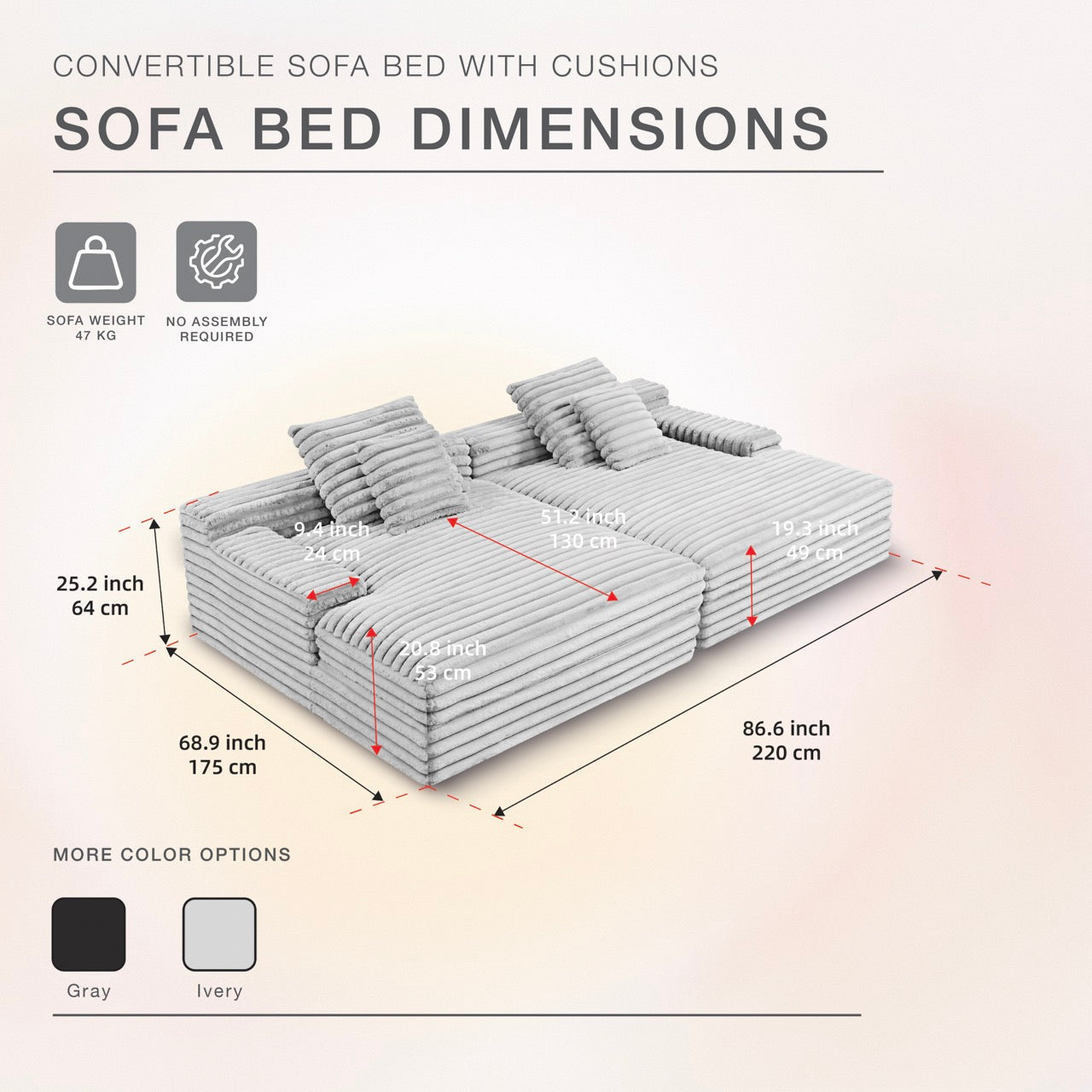 S296 Oversized Loveseat Lounge Sofa in Light Grey