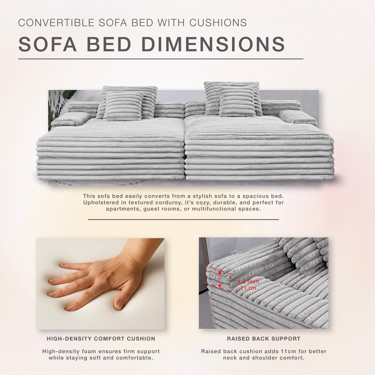 S296 Oversized Loveseat Lounge Sofa in Light Grey