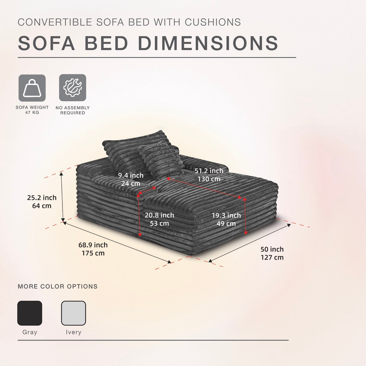 S612 Oversized Cozy Single Lounge Sofa in Dark Grey