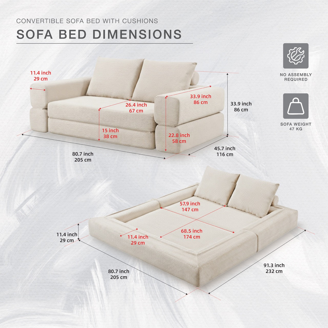 S613 Sofa Bed in Beige