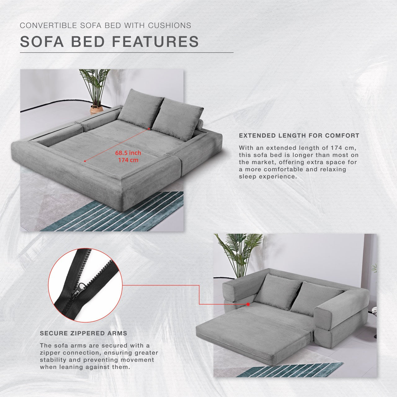 S613 Sofa Bed in Light Grey