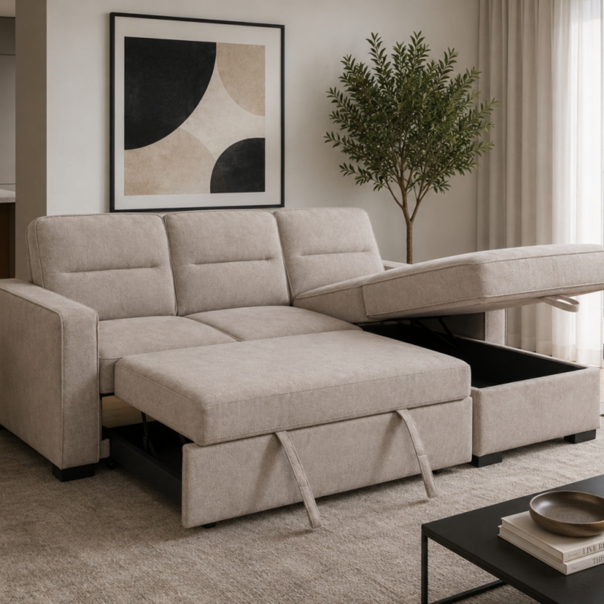 Reversible Chaise Sectional Sleeper with Storage