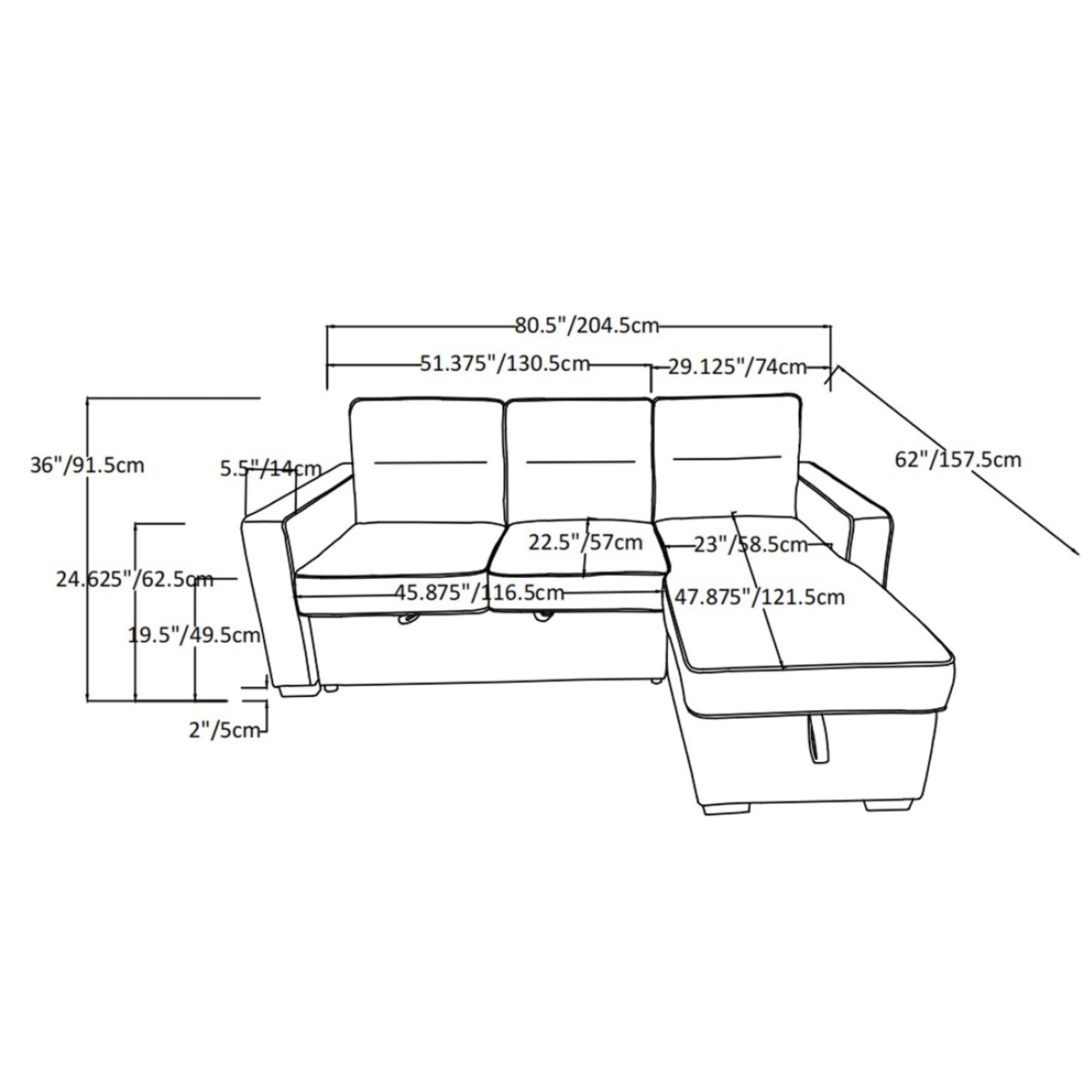 Reversible Chaise Sectional Sleeper with Storage