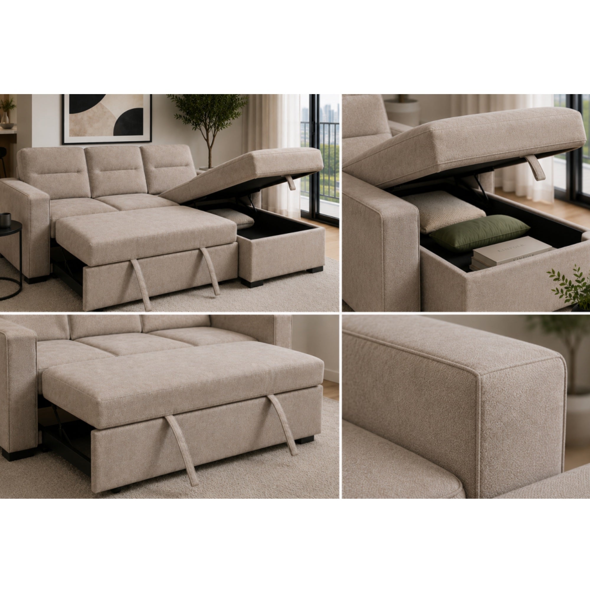 Reversible Chaise Sectional Sleeper with Storage