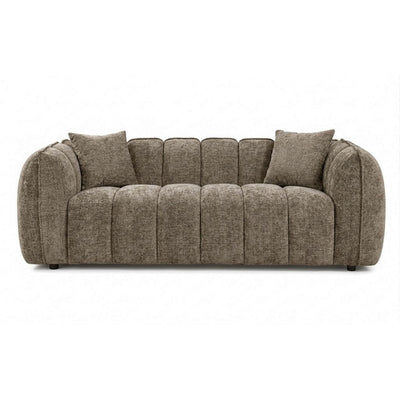 Taupe contemporary channel-tufted sofa by Brassex with plush upholstery and sleek modern design.