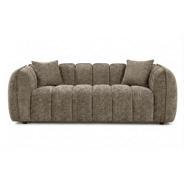 Taupe contemporary channel-tufted sofa by Brassex with plush upholstery and sleek modern design.