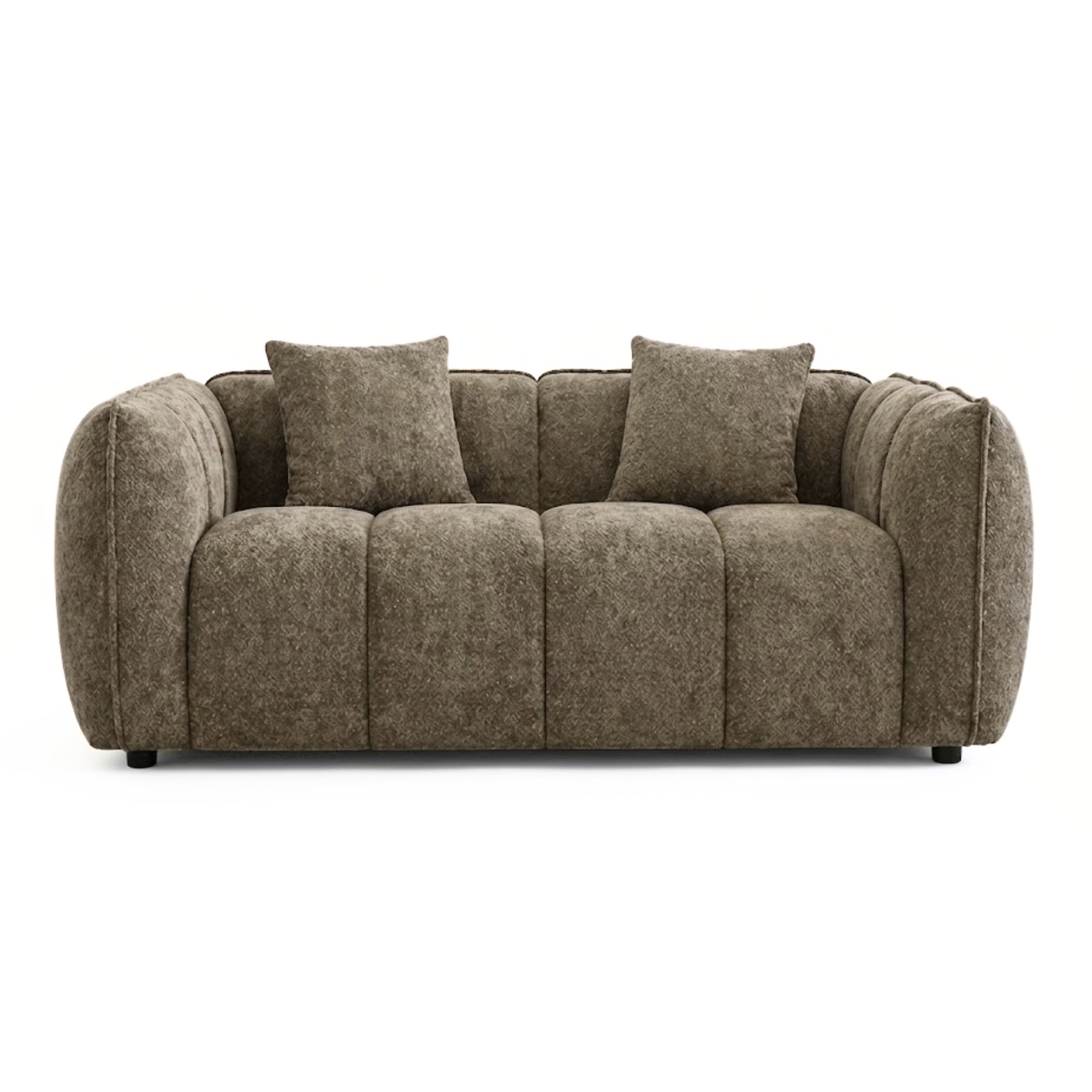 Taupe contemporary channel tufted loveseat by Brassex, showcasing plush upholstery and sleek modern design.