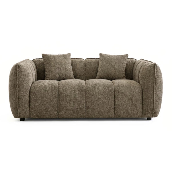 Taupe contemporary channel tufted loveseat by Brassex, showcasing plush upholstery and sleek modern design.
