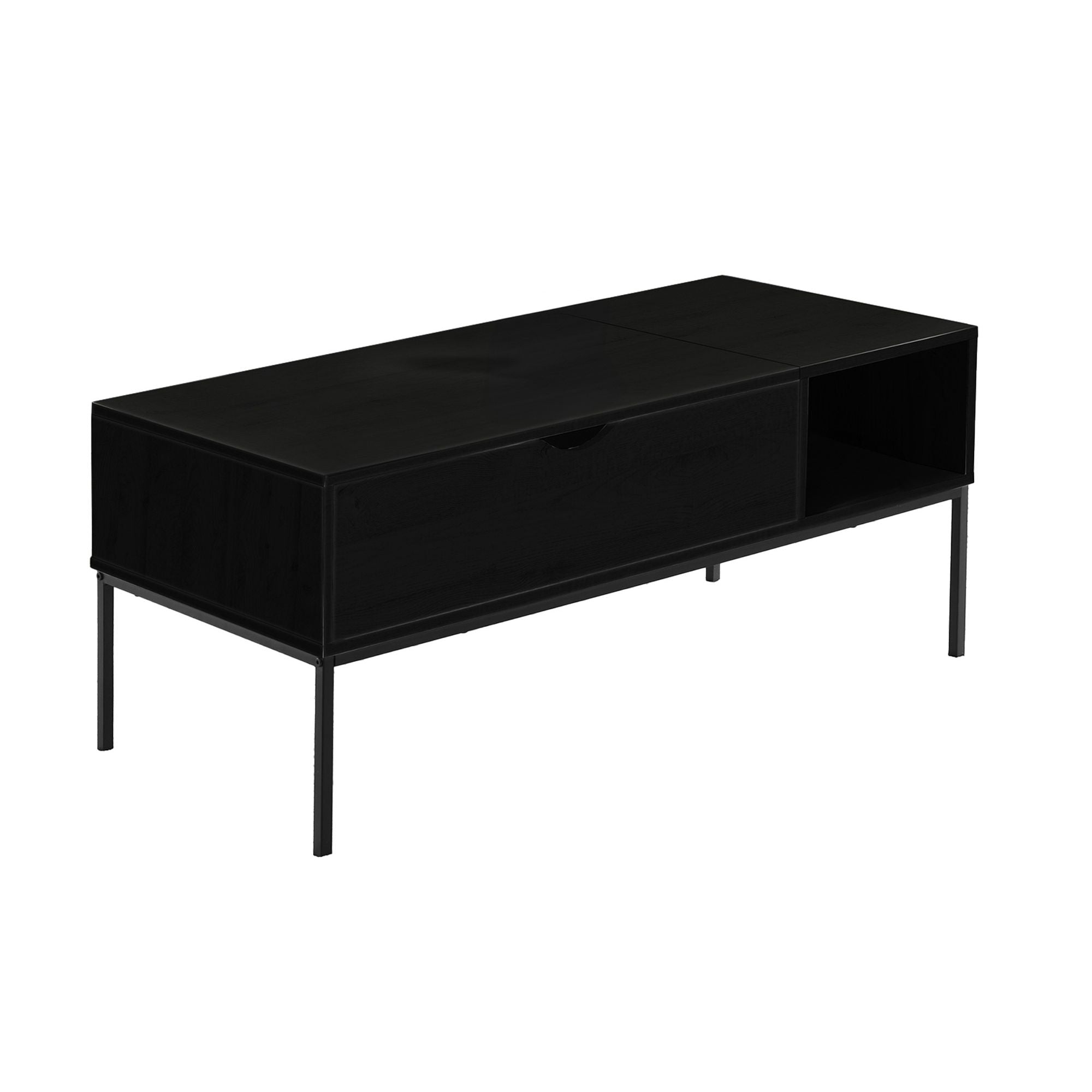 Black Sable coffee table by Monarch Specialties featuring a sleek, modern design with a sturdy tabletop and open lower shelf.