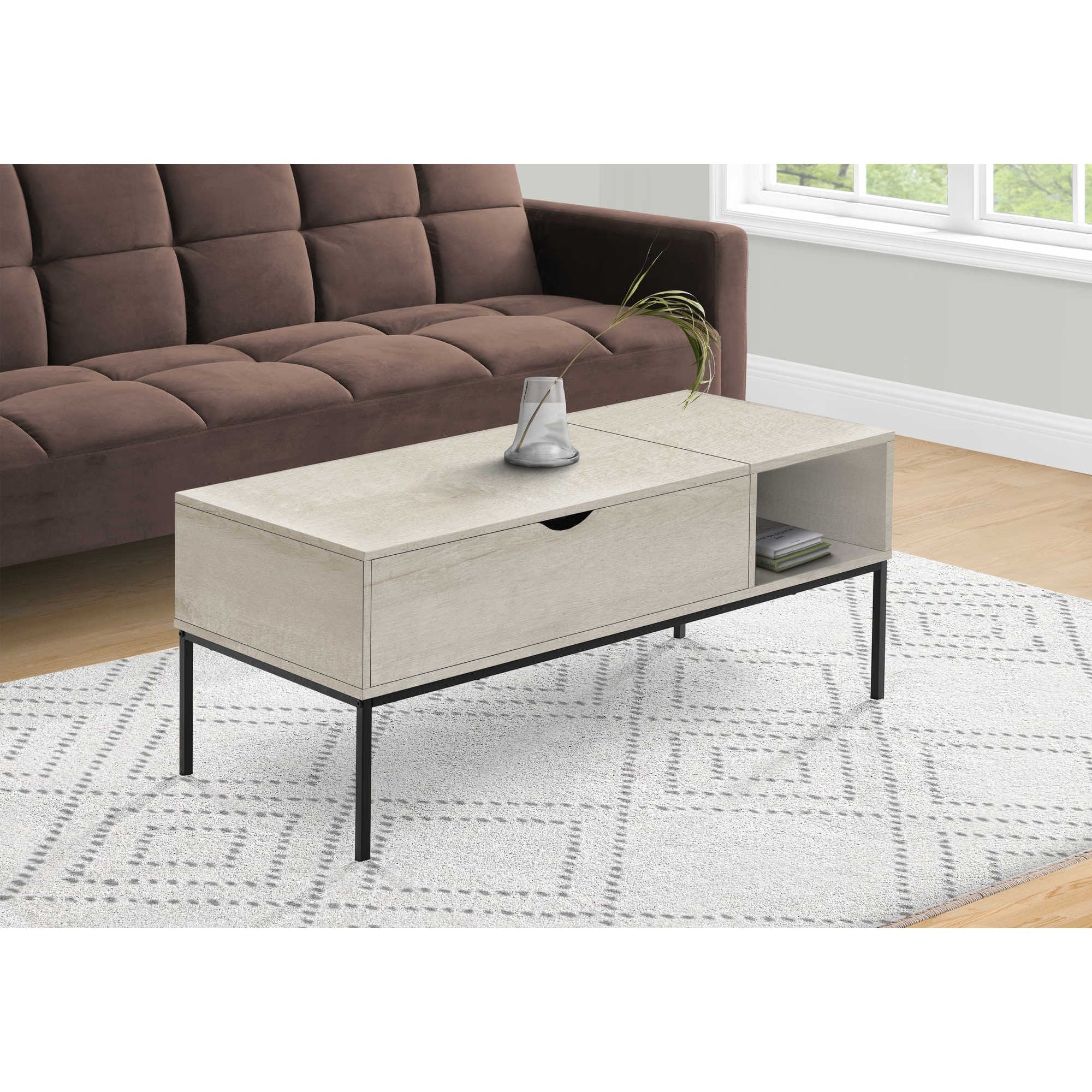 Wooden Sable Coffee Table in washed oak finish by Monarch Specialties, featuring a modern design and smooth surface.