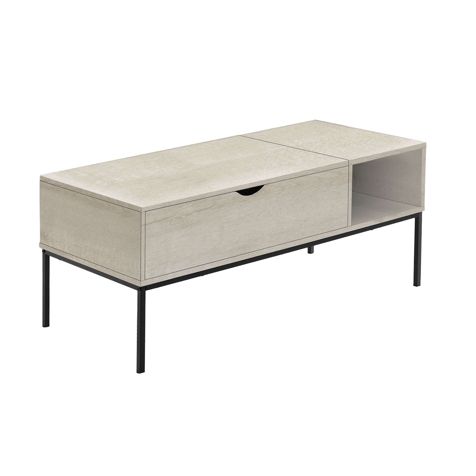 Sable coffee table in washed oak finish with sleek design and smooth surface, perfect for modern living rooms by Monarch Specialties.