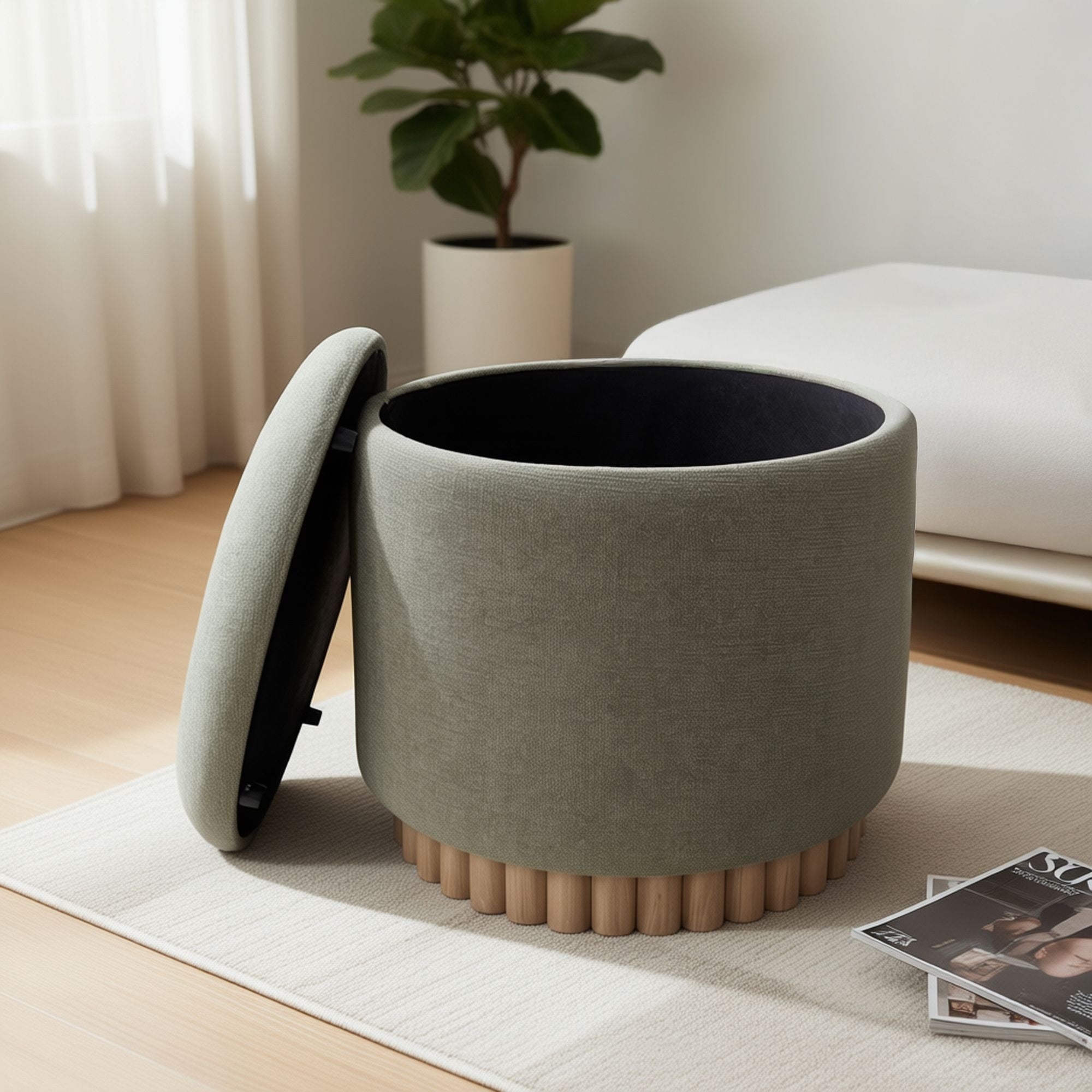 Sadie Round Storage Ottoman – Moss & Natural