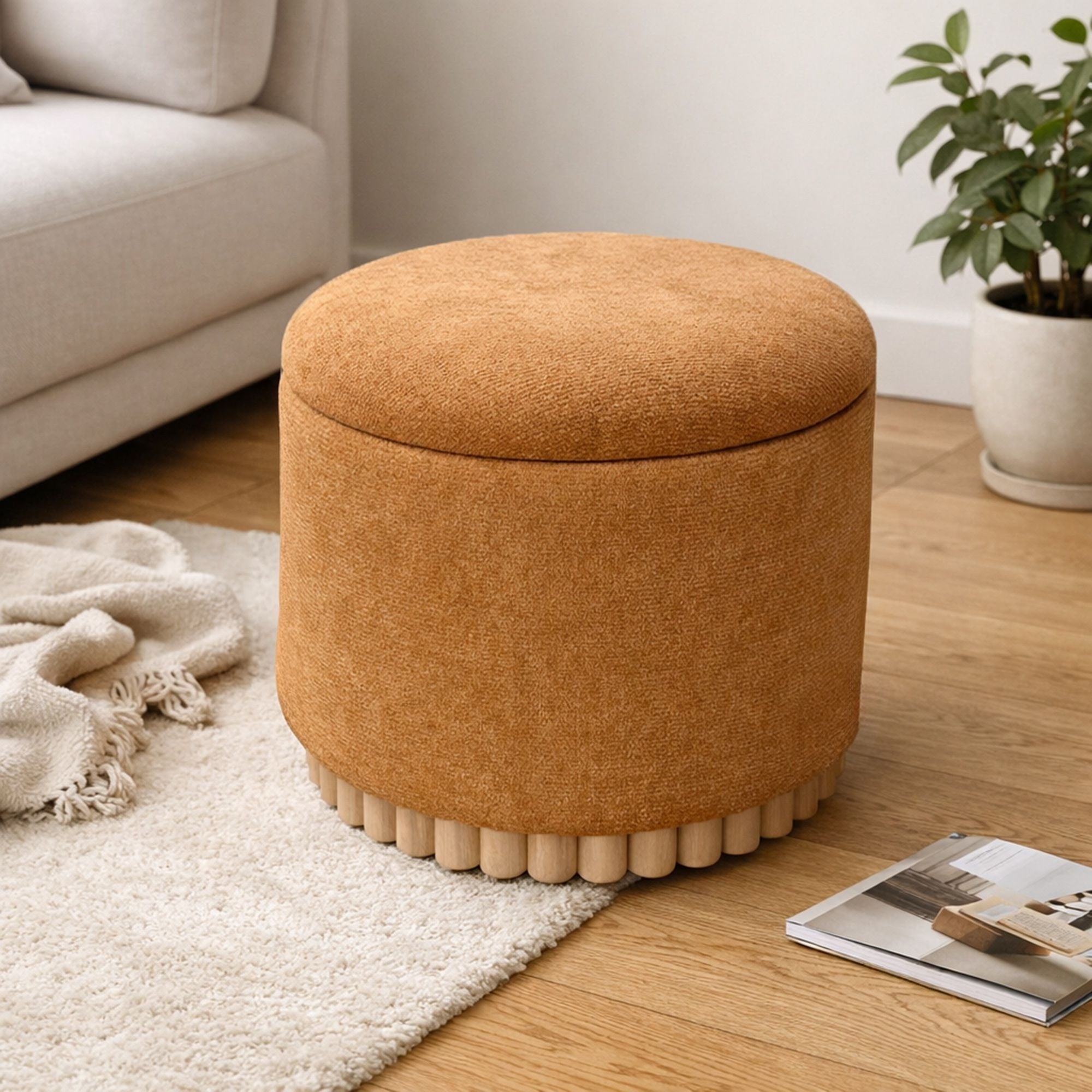 Sadie Round Storage Ottoman – Rust