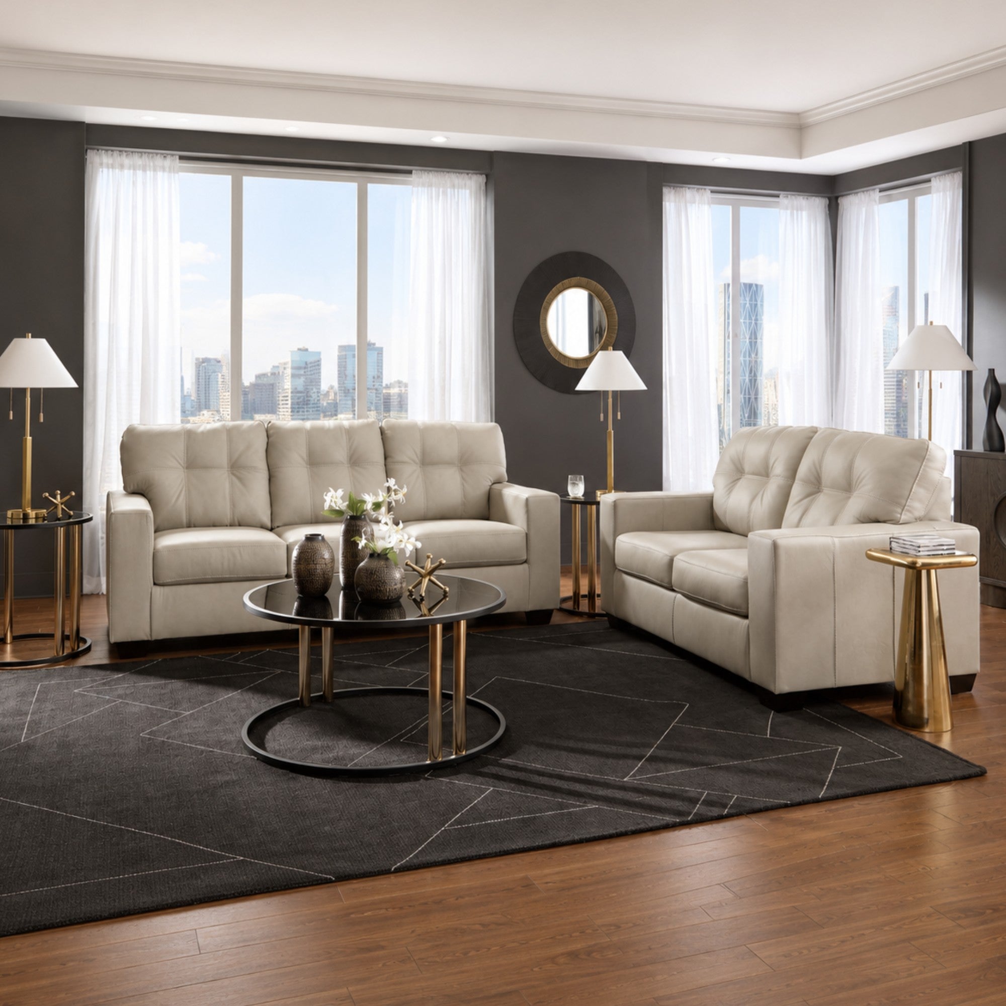 Santorine Leather Sofa Set Beige