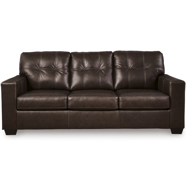 Dark brown Santorine leather sofa by Signature Design Ashley, showcasing plush cushions and elegant armrests.