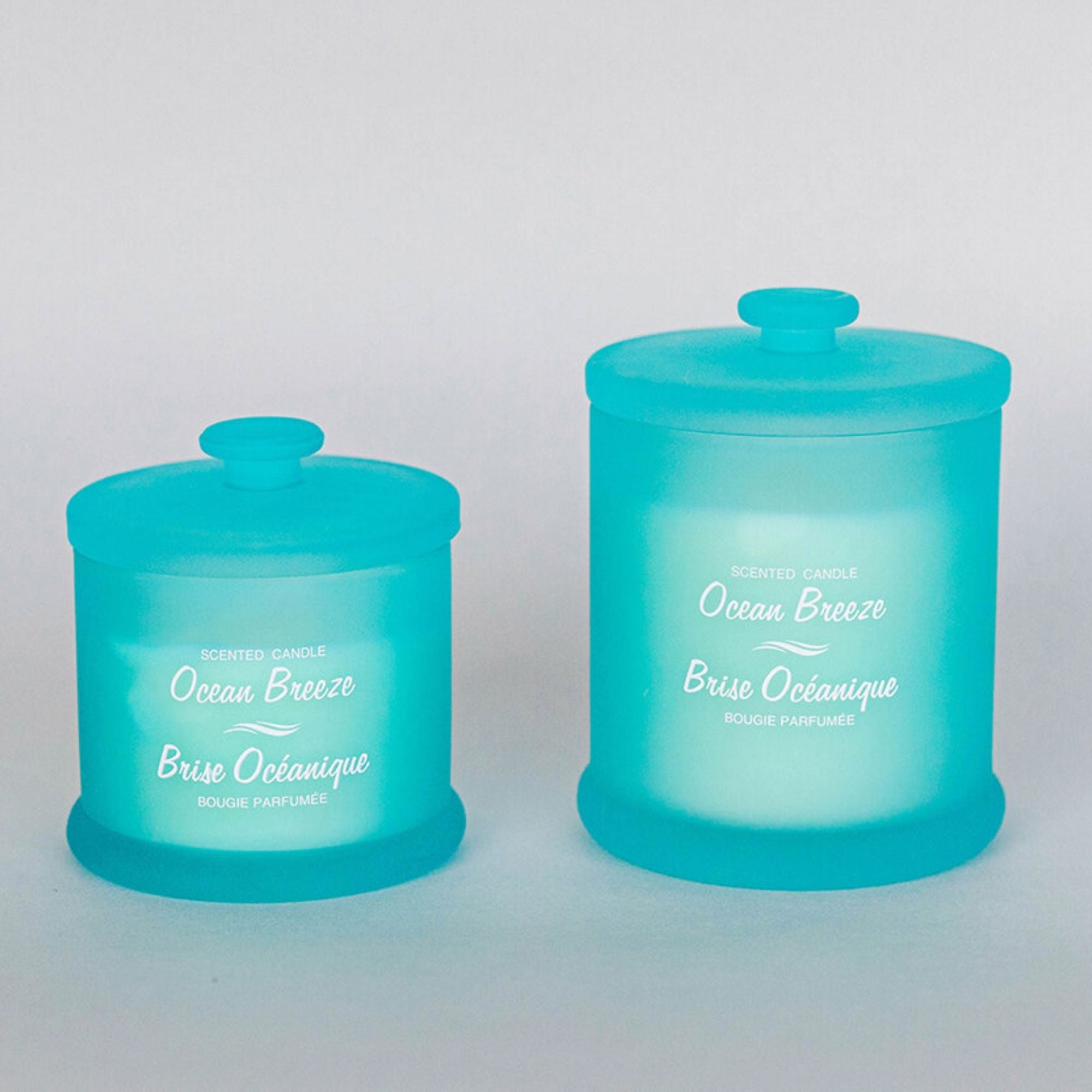 “Ocean Breeze” Scented Glass Candle with Lid – Candescence Veil Collection