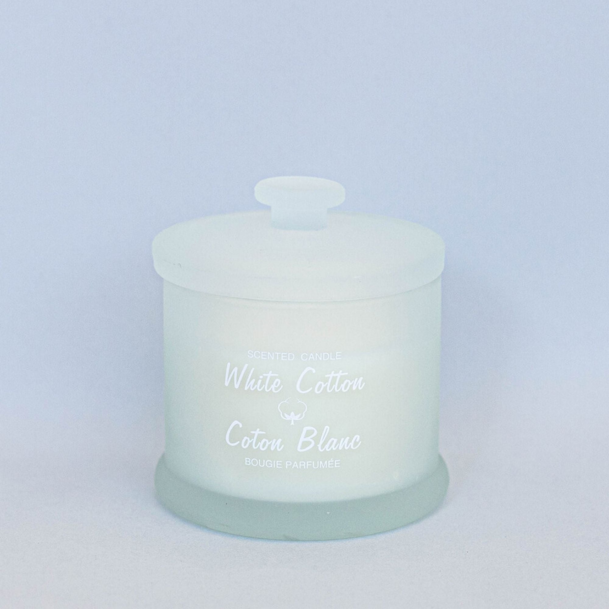 “White Cotton” Scented Glass Candle with Lid – Candescence Veil Collection