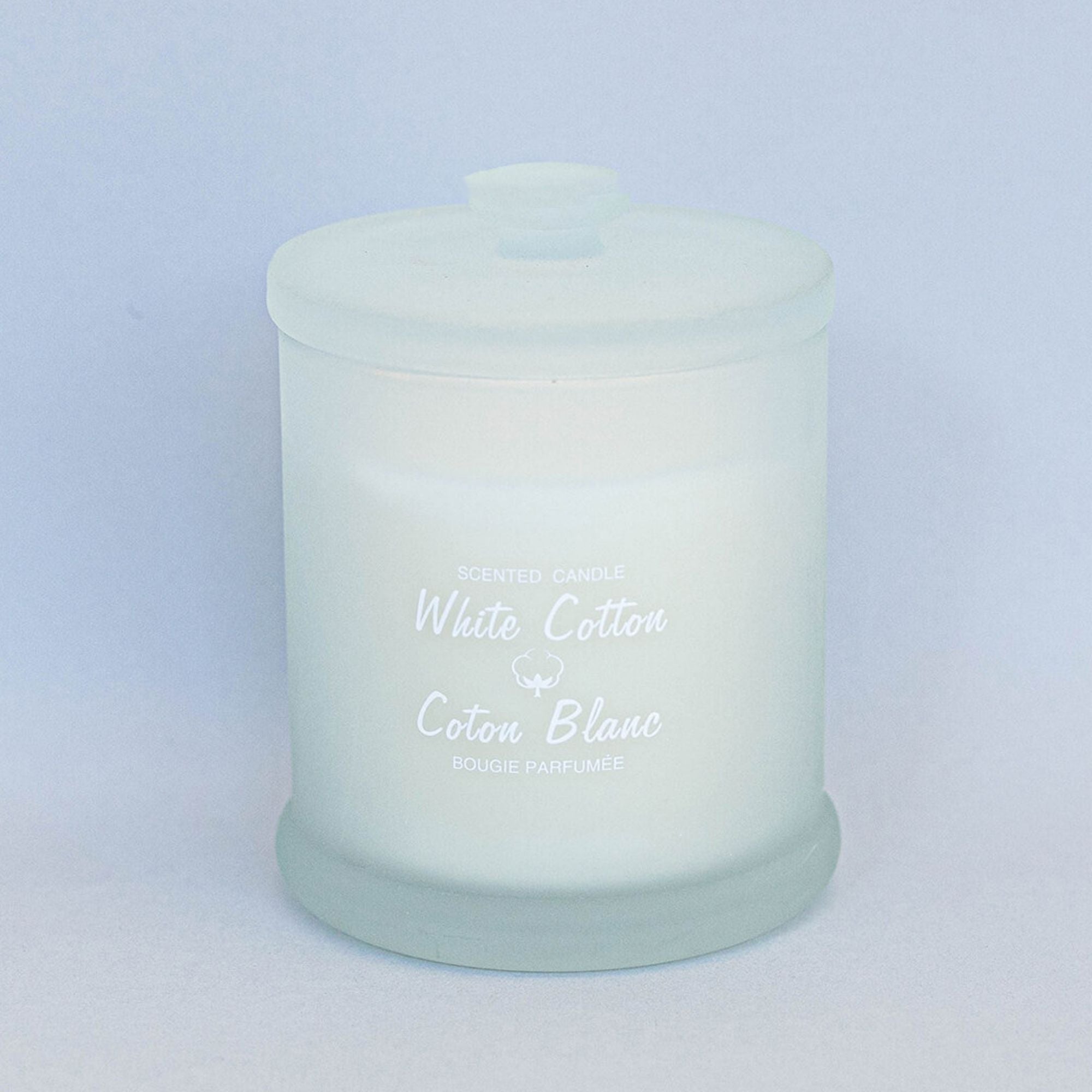 “White Cotton” Scented Glass Candle with Lid – Candescence Veil Collection