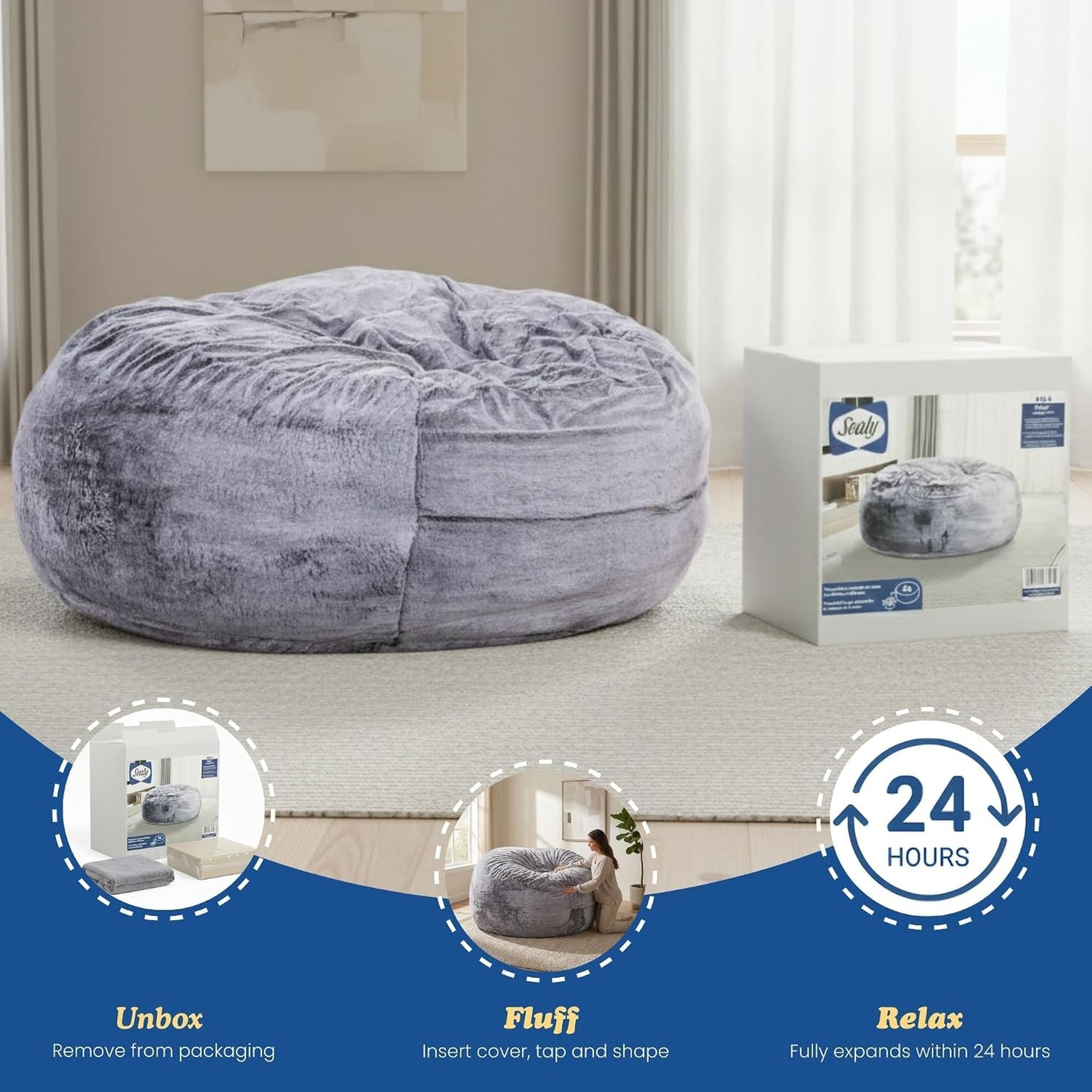 Sealy® Bala 5ft Foam Bean Bag Lounger Grey