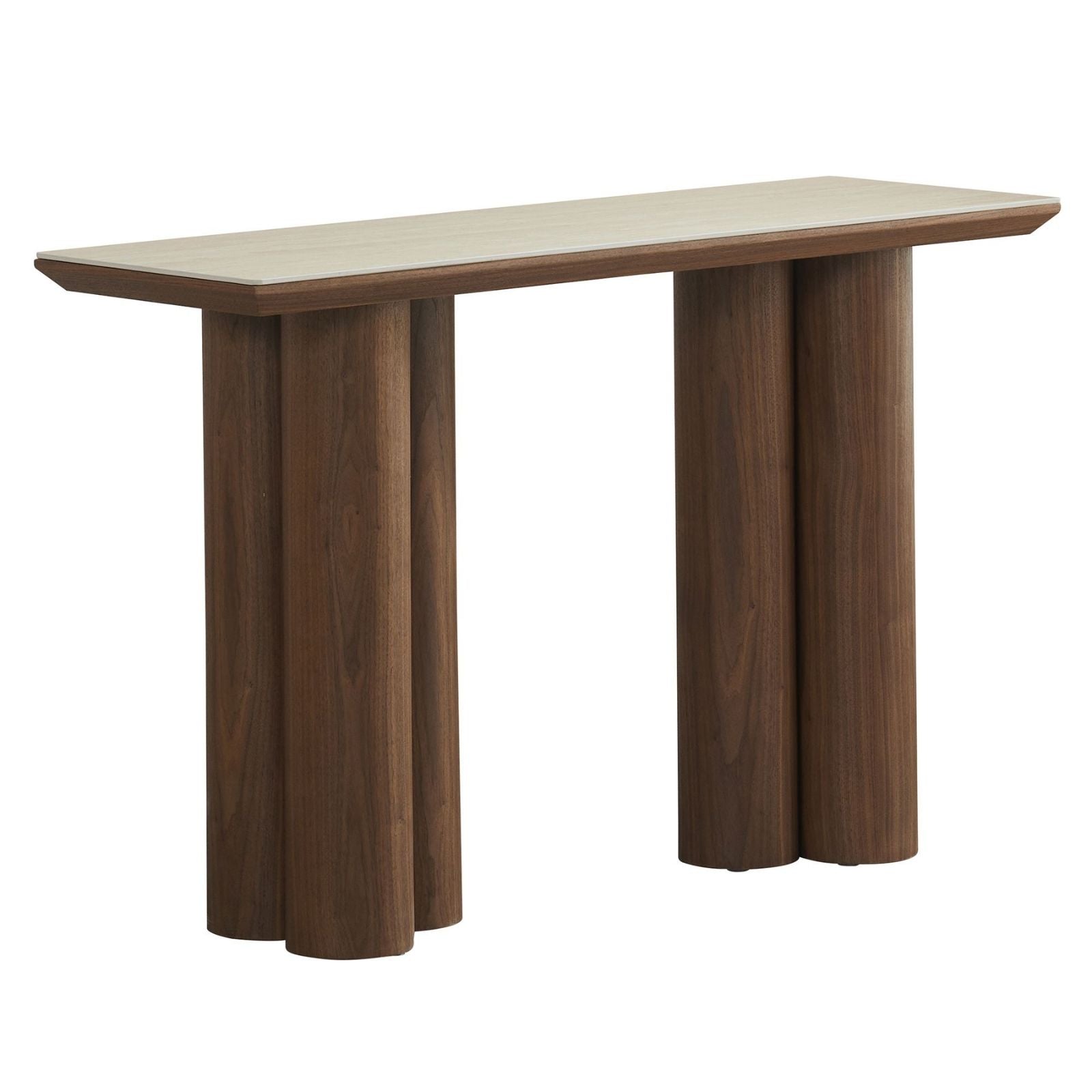 Seaton 47.25-Inch Sintered Stone Console Table in Walnut and Travertine