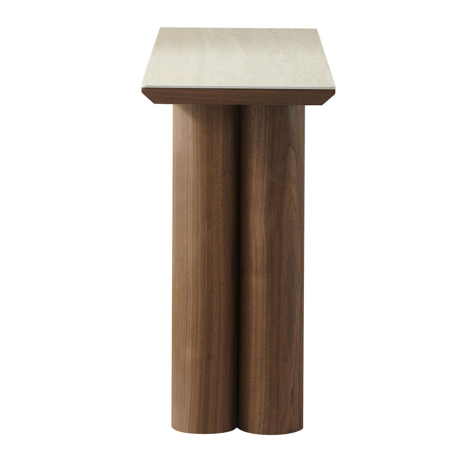 Seaton 47.25-Inch Sintered Stone Console Table in Walnut and Travertine