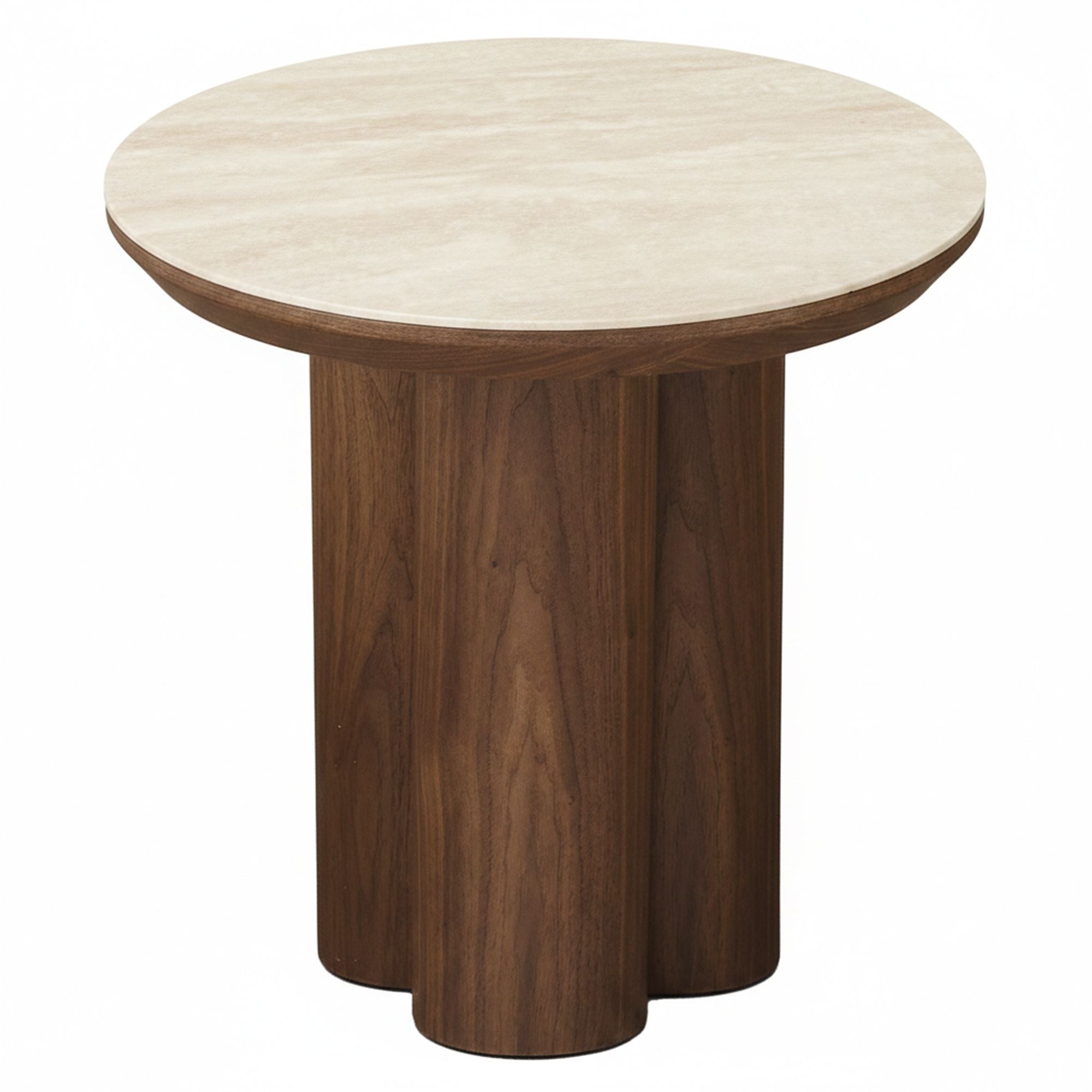 Seaton Round Accent Table in Walnut and Travertine (Pre-order)