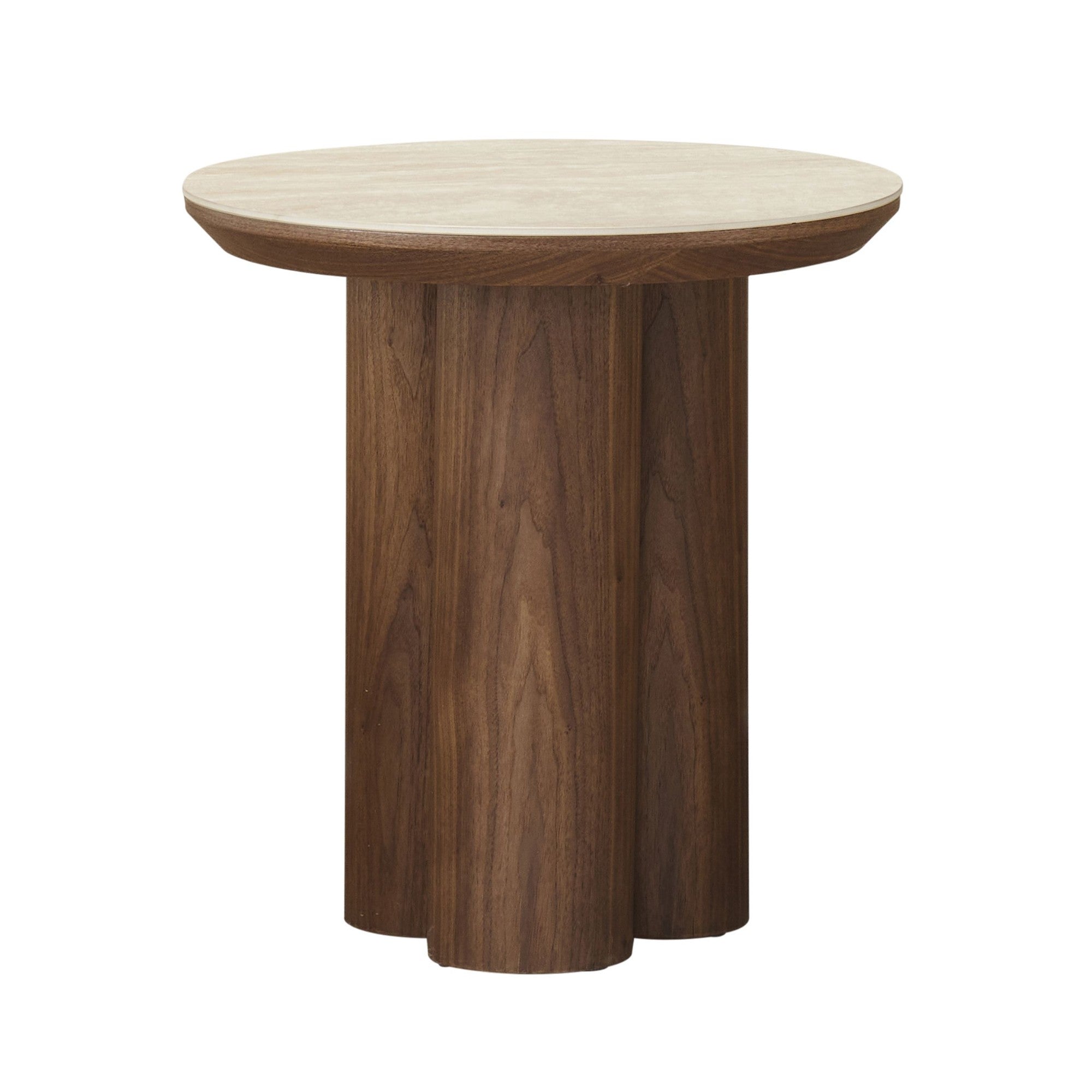 Seaton Round Accent Table in Walnut and Travertine (Pre-order)