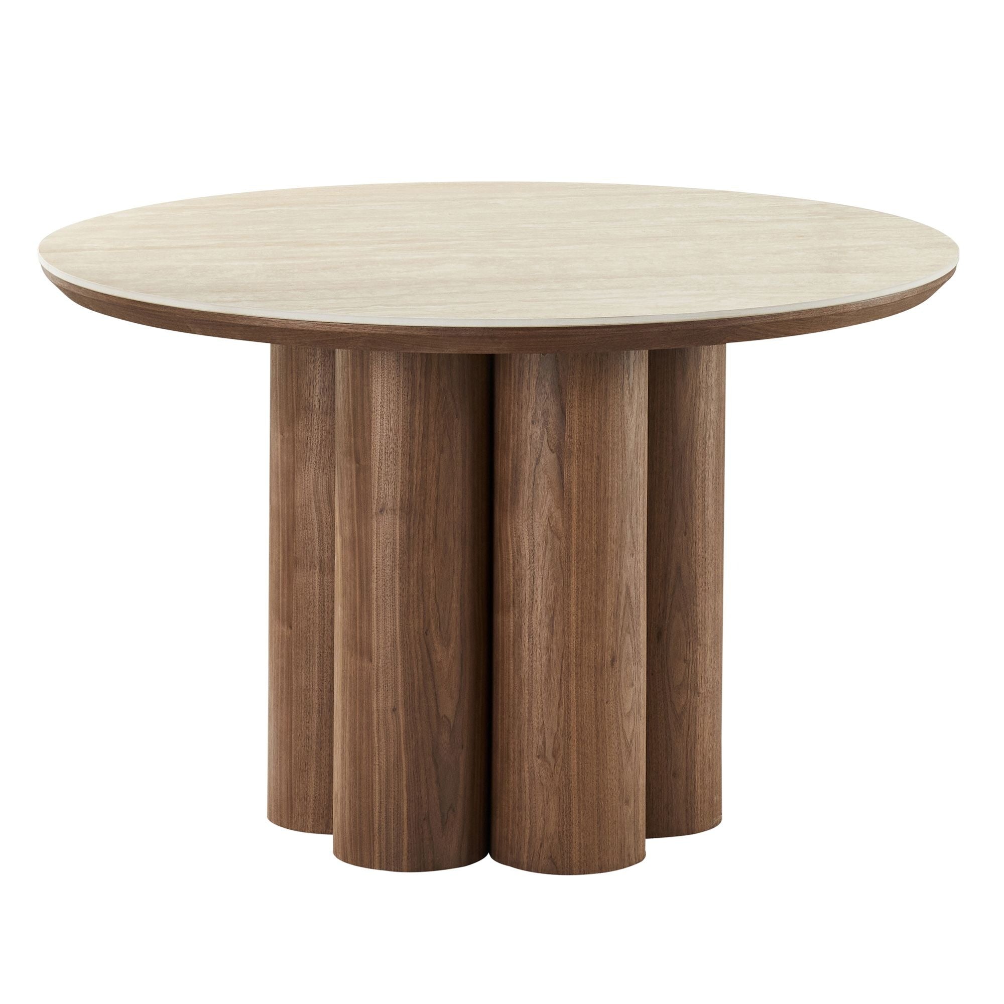 Seaton 47" Round Sintered Stone Dining Table in Walnut and Travertine (Pre-Order)