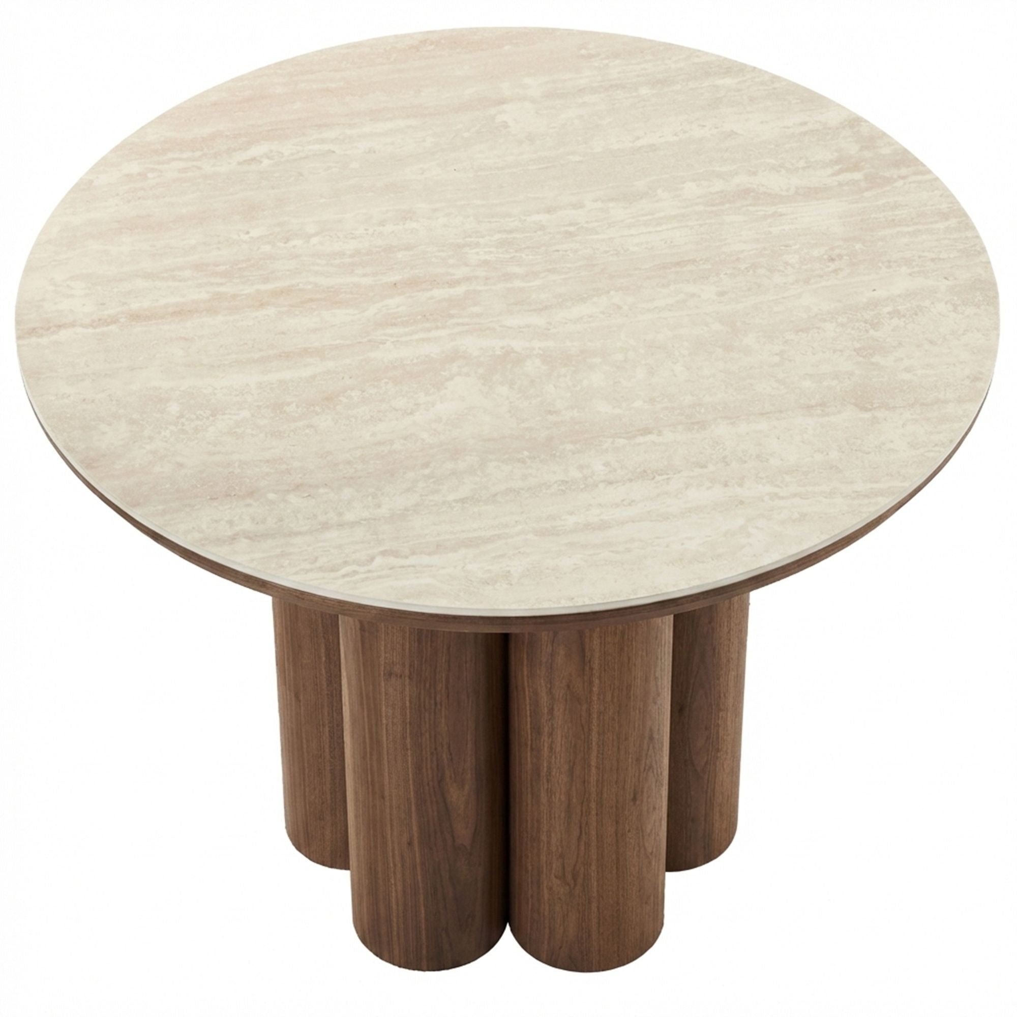 Seaton 47" Round Sintered Stone Dining Table in Walnut and Travertine (Pre-Order)
