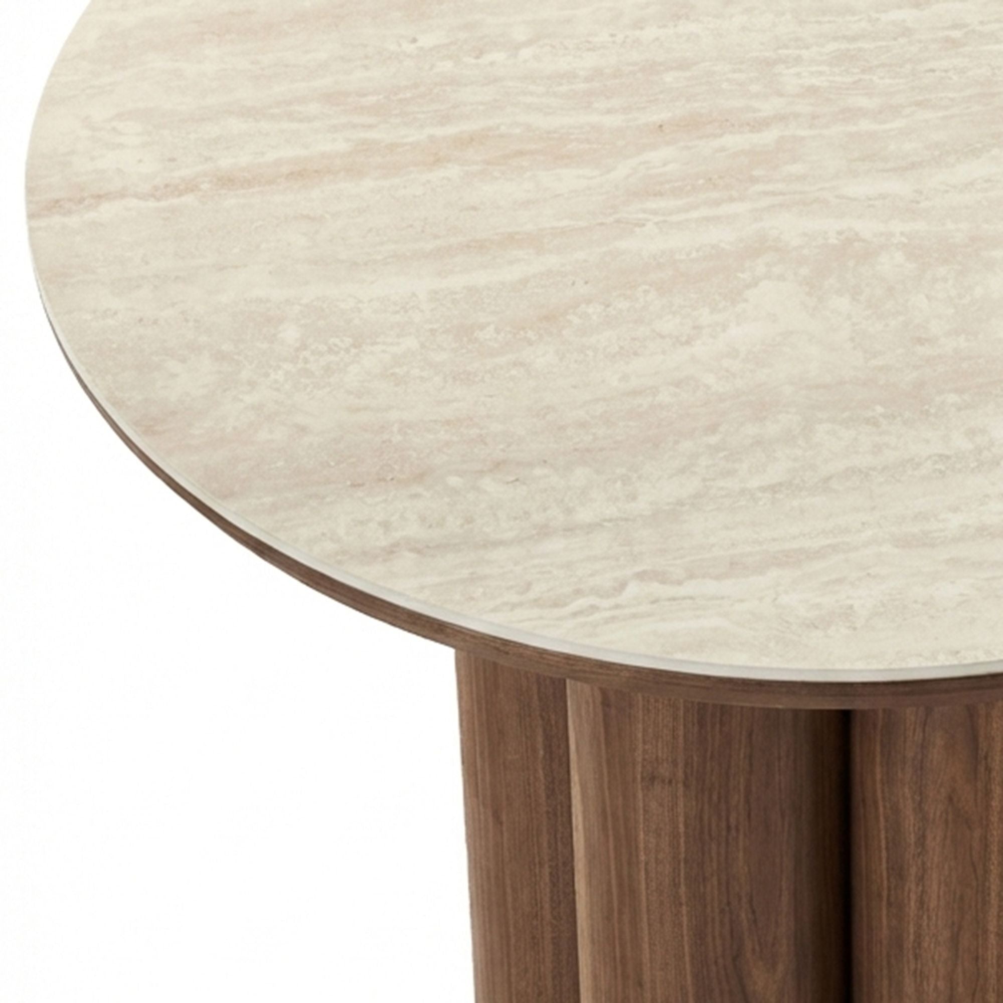 Seaton 47" Round Sintered Stone Dining Table in Walnut and Travertine (Pre-Order)