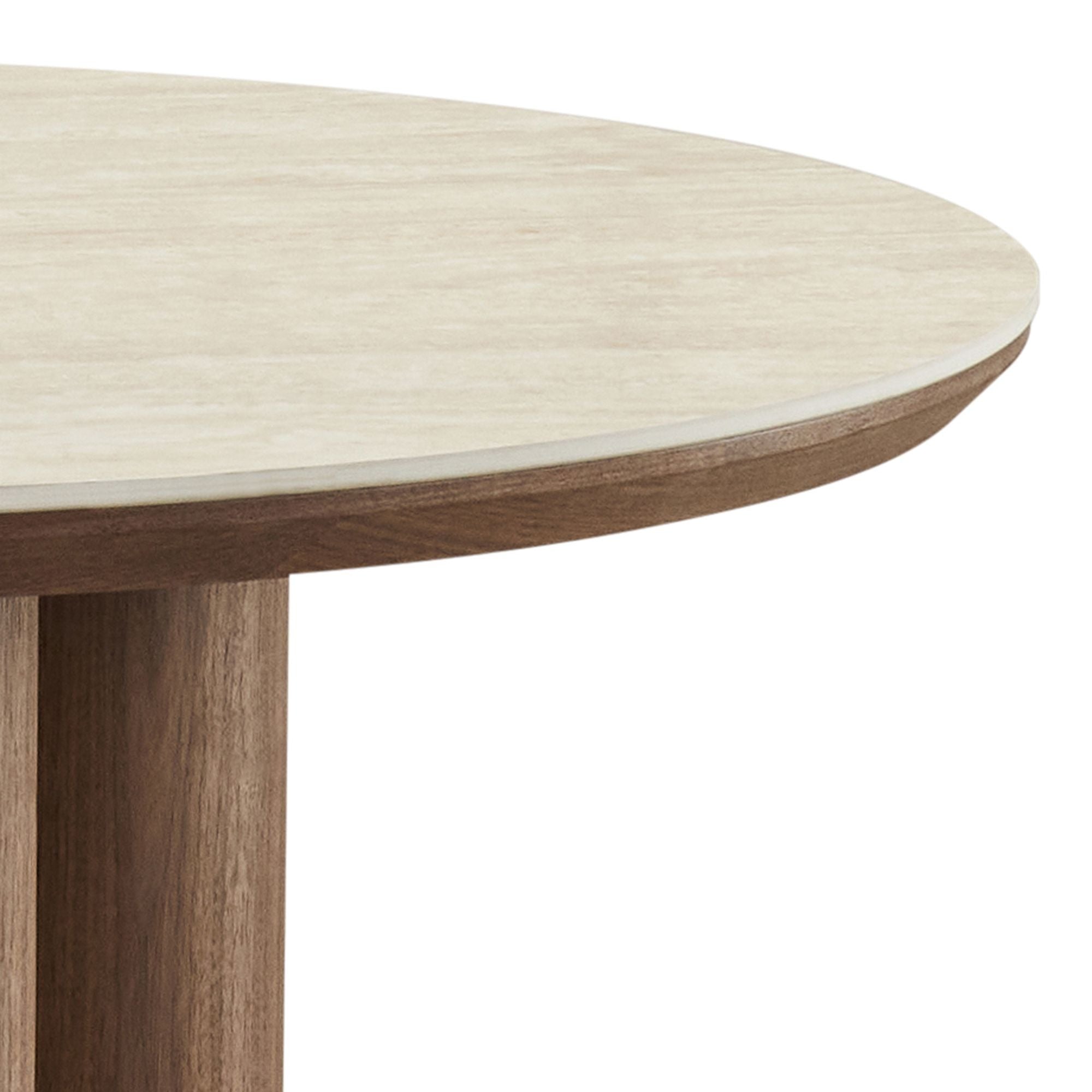 Seaton 47" Round Sintered Stone Dining Table in Walnut and Travertine (Pre-Order)