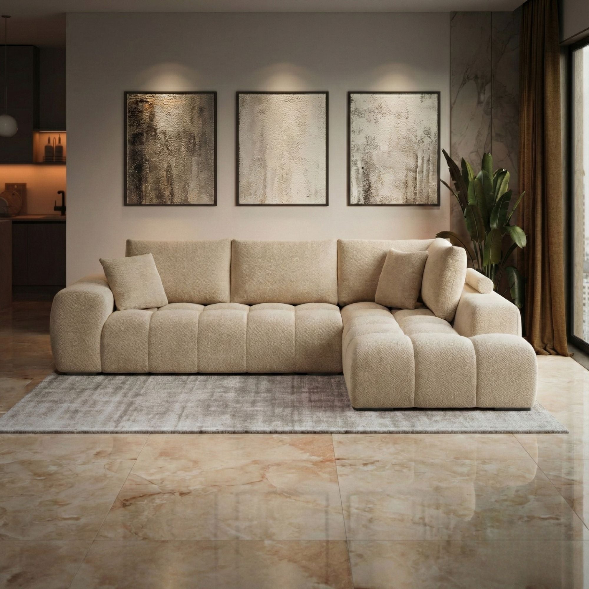 Zara RHF Sectional in Beige | CastleUp Experience Centre