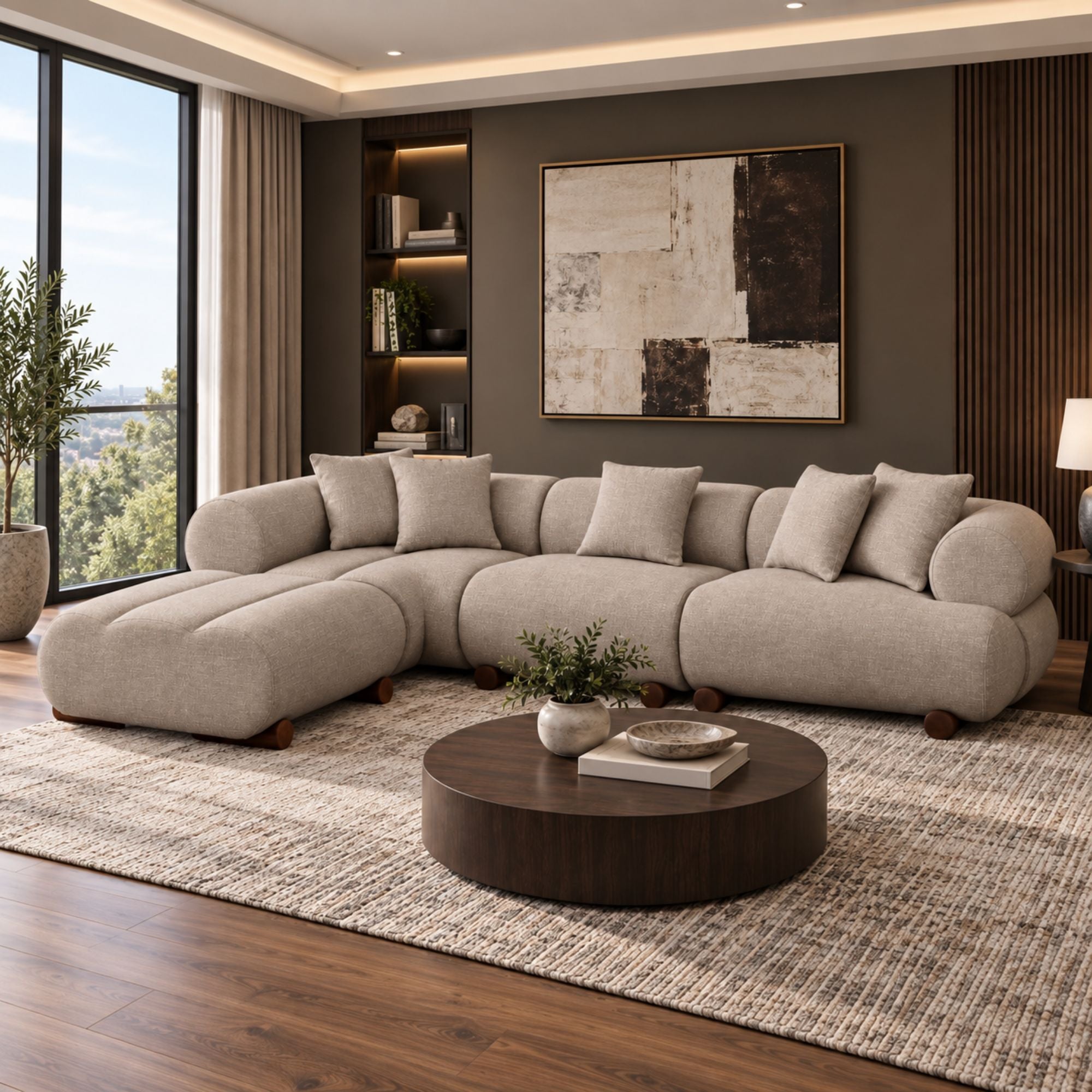 Cove Chenille Sectional with Chaise in Taupe