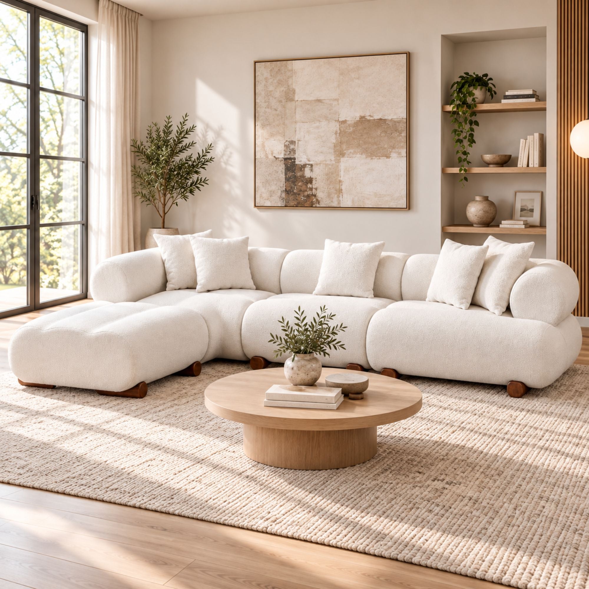 Cove Chenille Sectional with Chaise in Light Beige