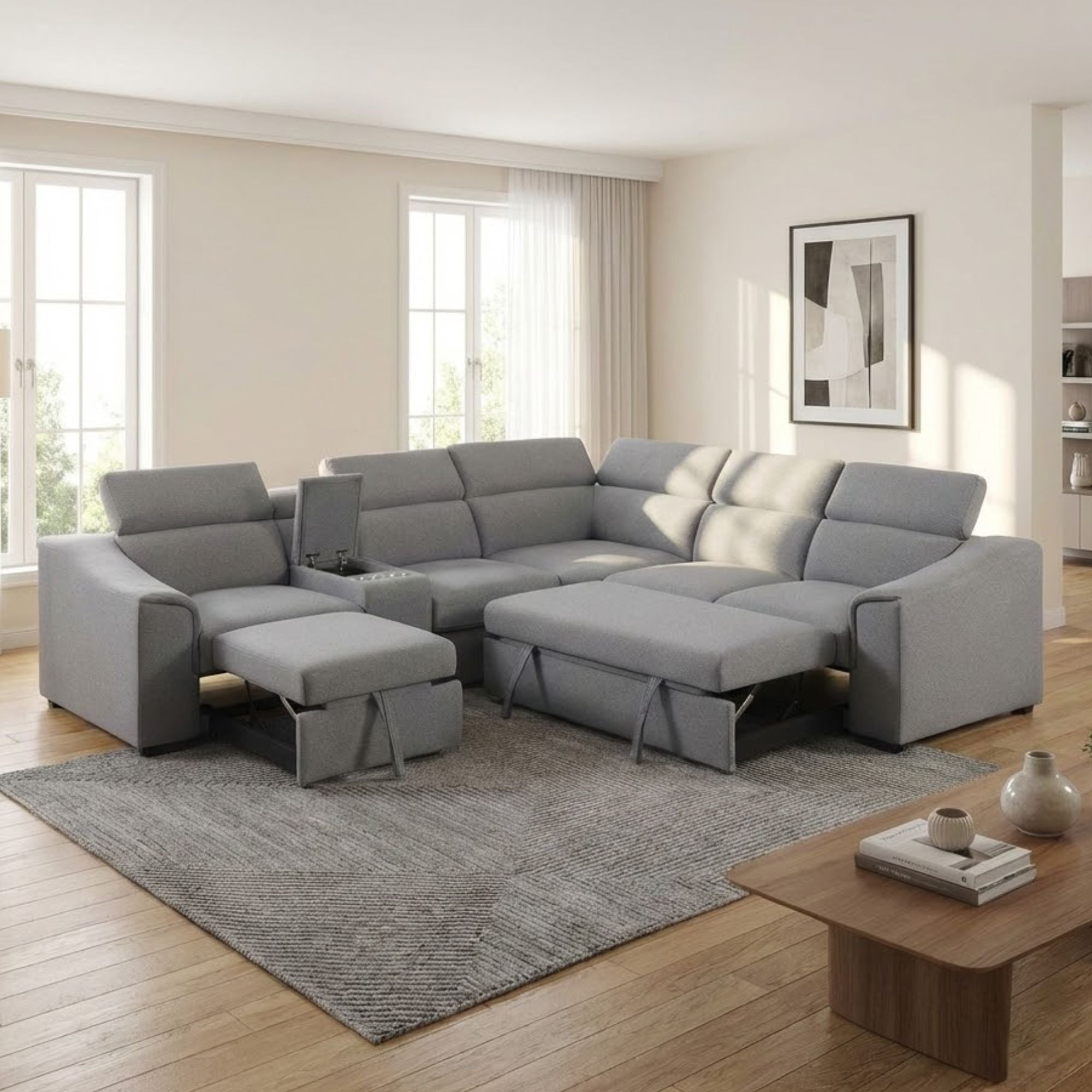 RHF Sectional Sofa Sleeper In Grey 75652 | CastleUp Experience Centre Online Furniture