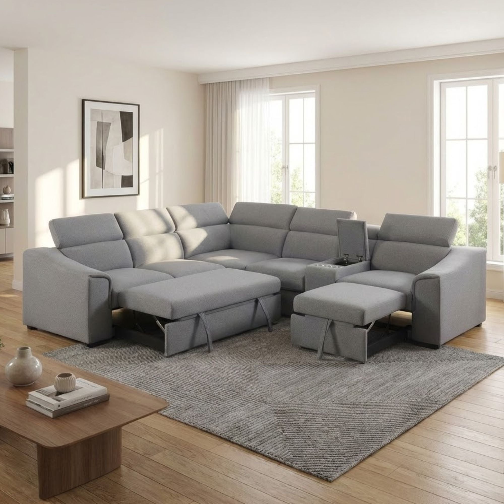 LFH Sectional Sofa Sleeper In Grey | CastleUp Experience Centre Online Furniture