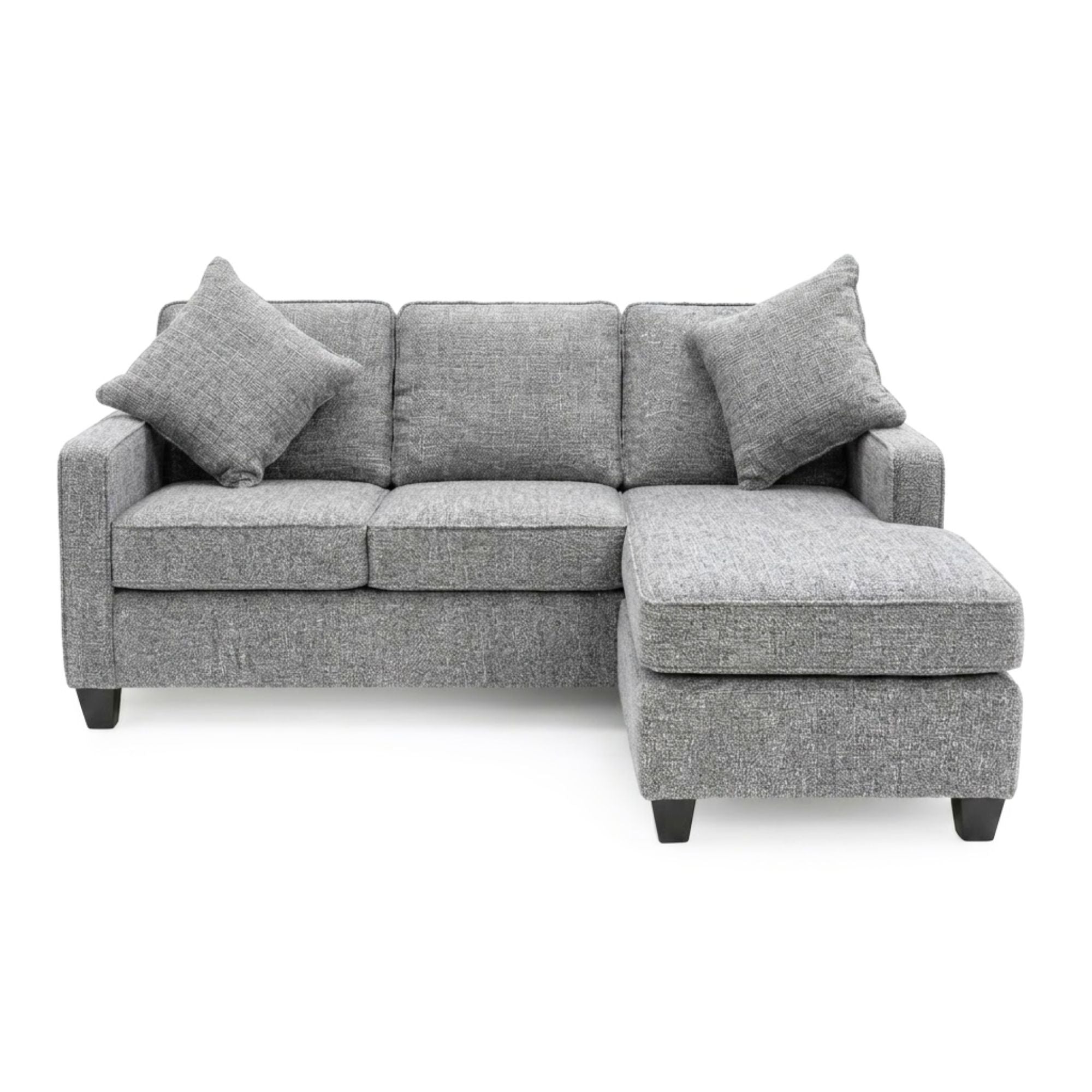 Canadian made reversible sectional sofa with chaise and ottoman in snow grey fabric by A.C.
