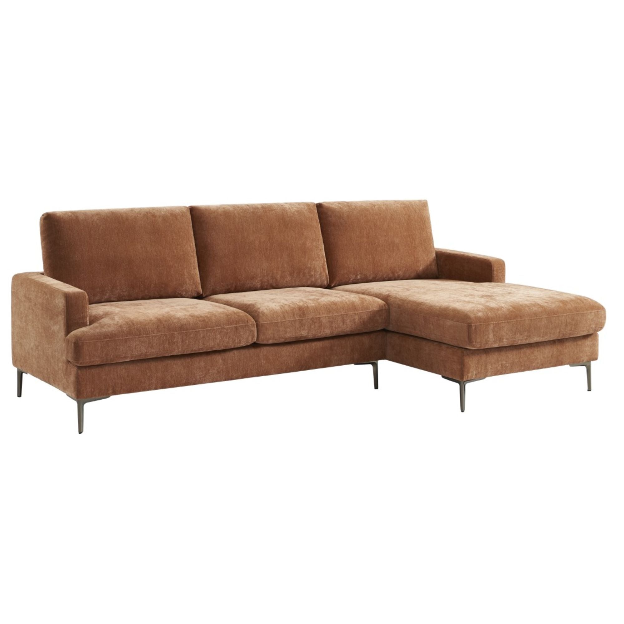 Brassex terracotta sectional sofa with plush cushions and modern design, perfect for contemporary living rooms.