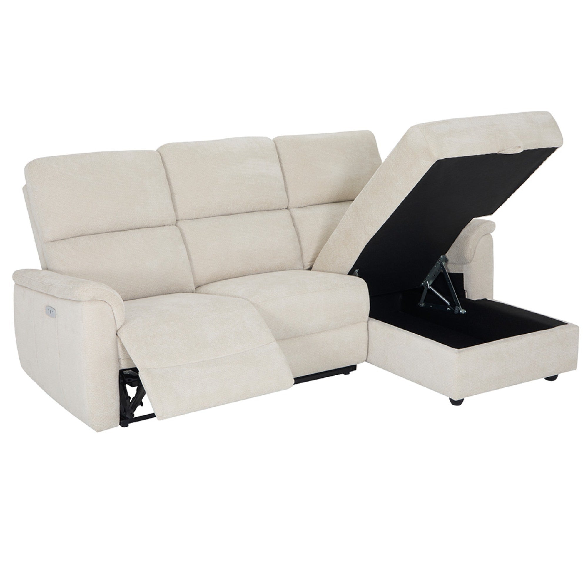 Power Reclining Sectional with Storage Chaise in Beige