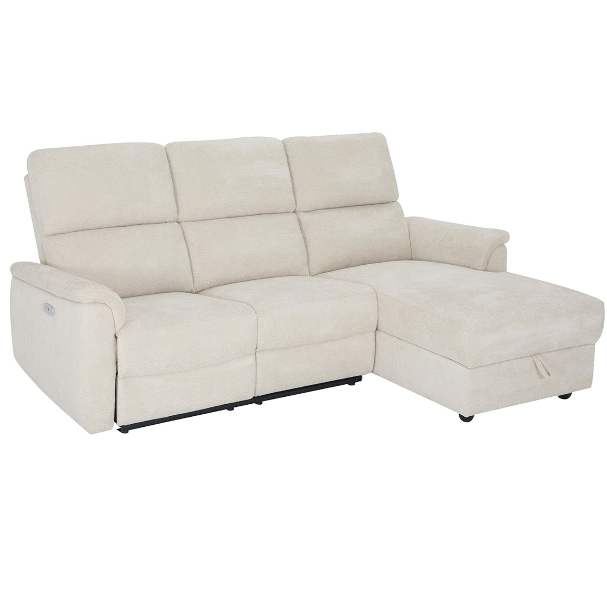 Power Reclining Sectional with Storage Chaise in Beige