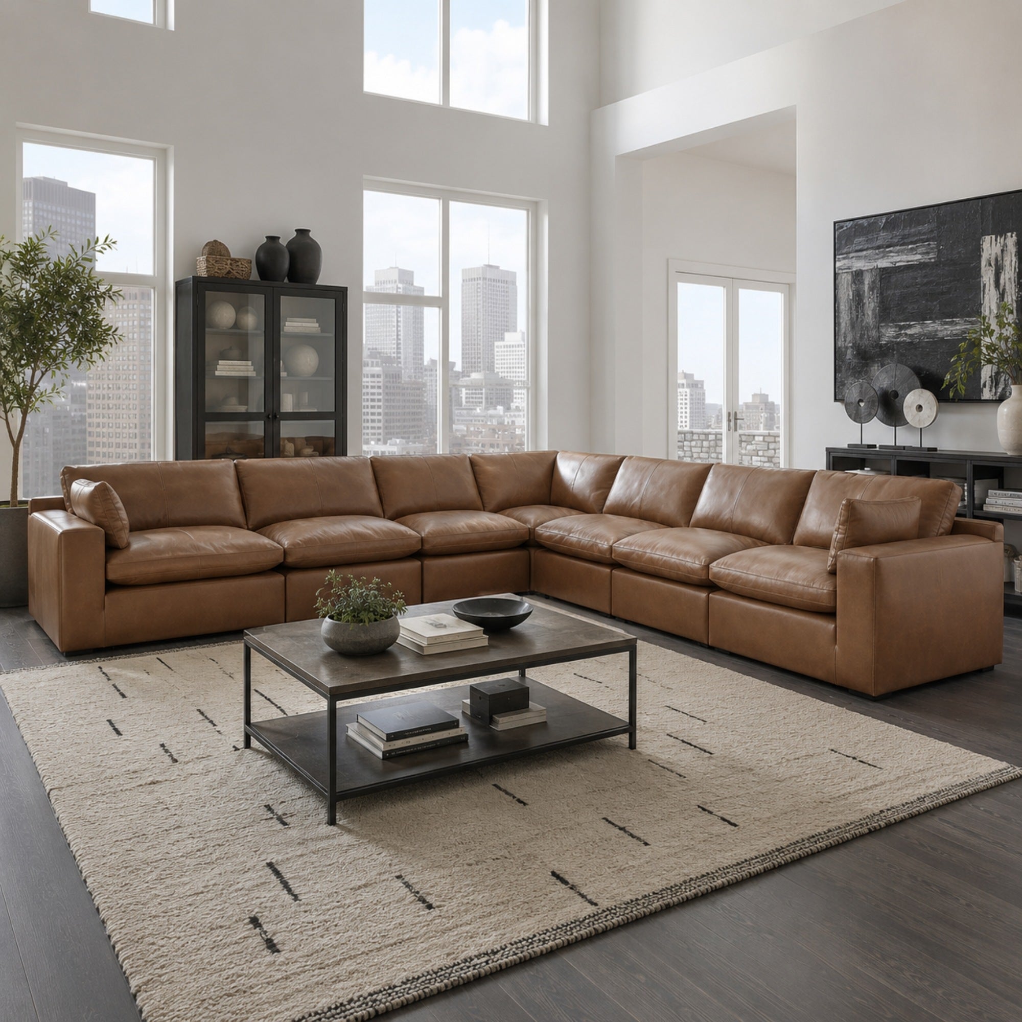 Emilia 7-Piece Leather Modular Sectional