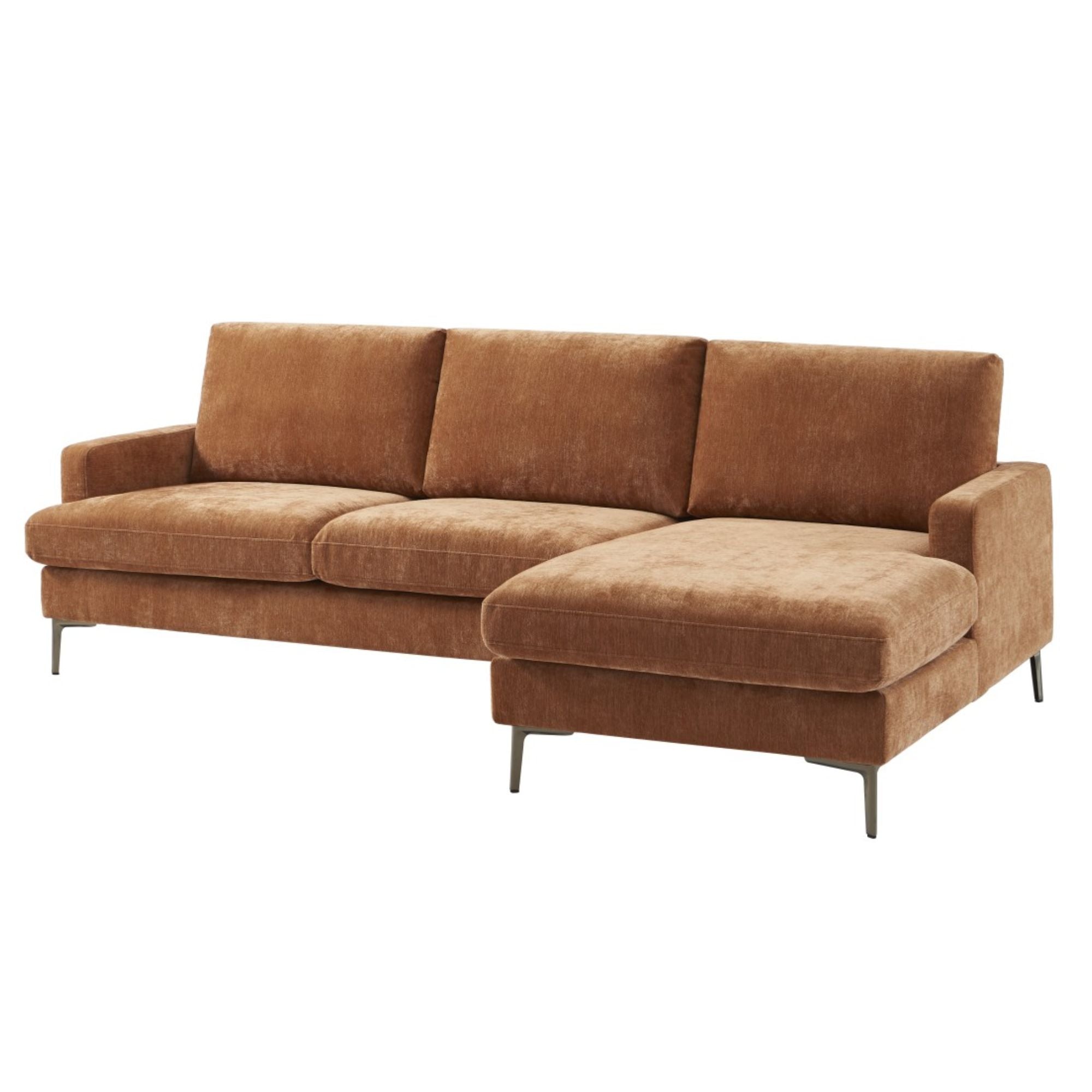 Brassex RHF sectional sofa in terracotta fabric with plush cushions and modern design, perfect for contemporary living rooms.