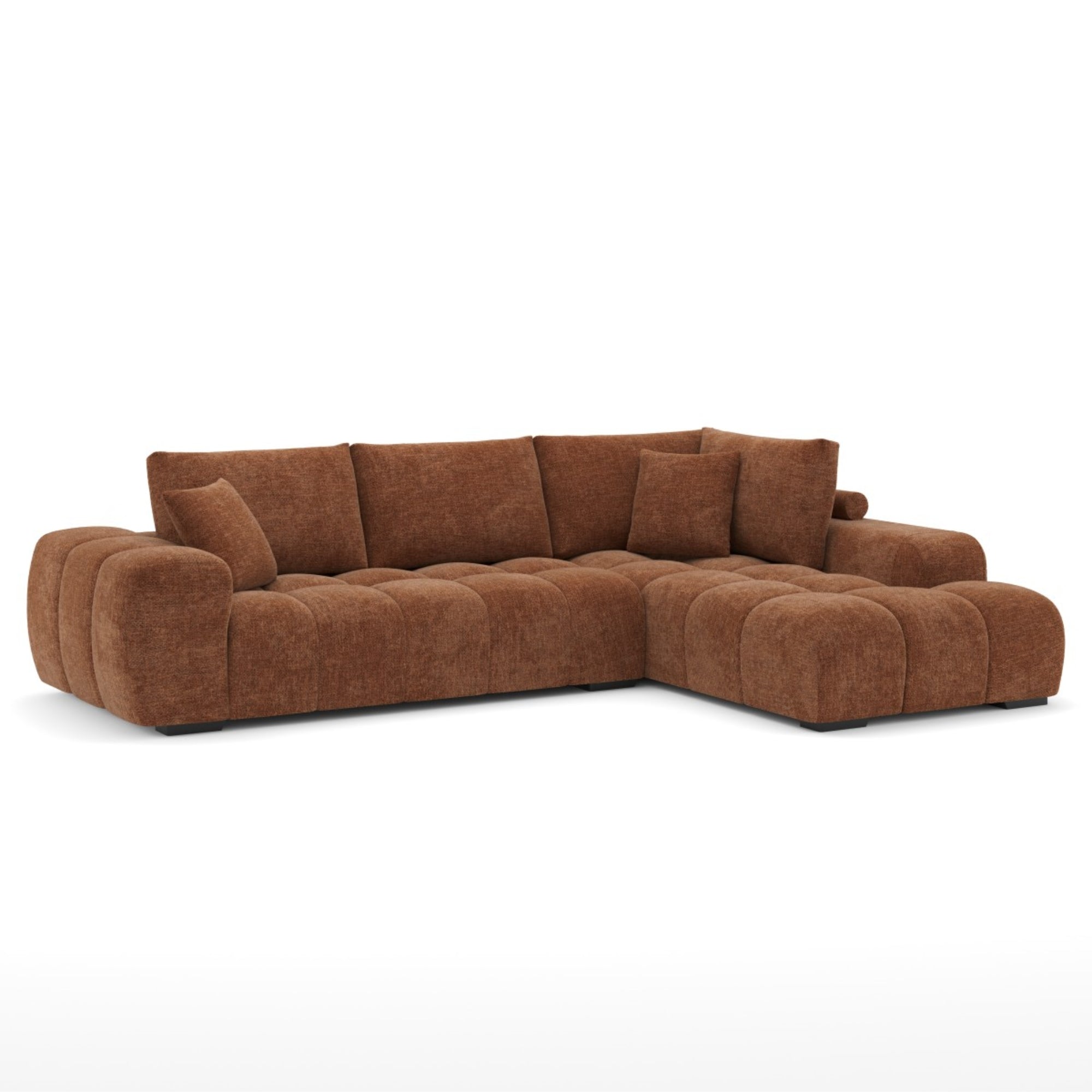 Orange Zara sectional sofa by Brassex, featuring plush cushions and modern design, shown in a stylish living room setting.