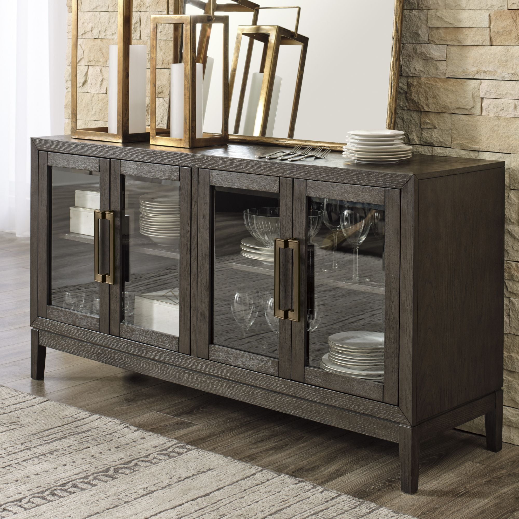 Signature Ashley dining room server with cabinets and drawers, showcasing a stylish wood finish and functional storage space.