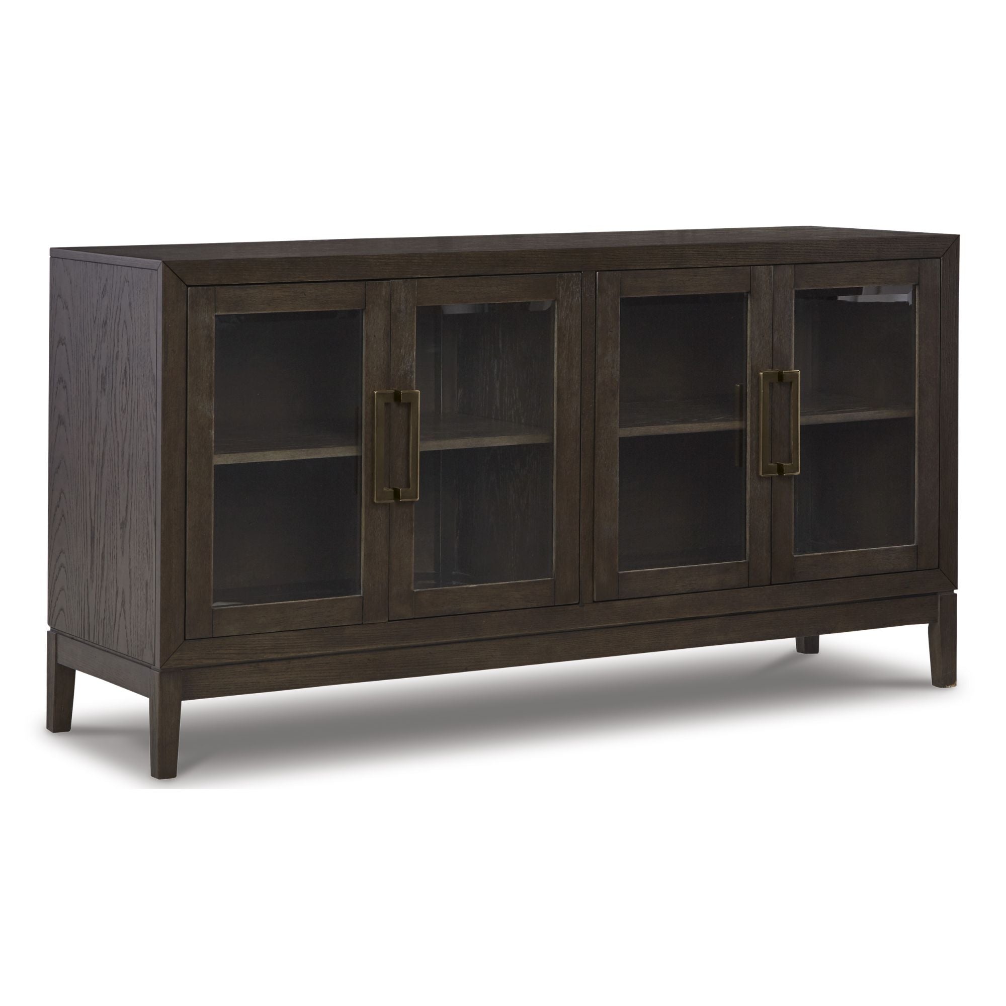 Signature Ashley dining room server with wood finish, featuring multiple drawers and cabinets for elegant storage.