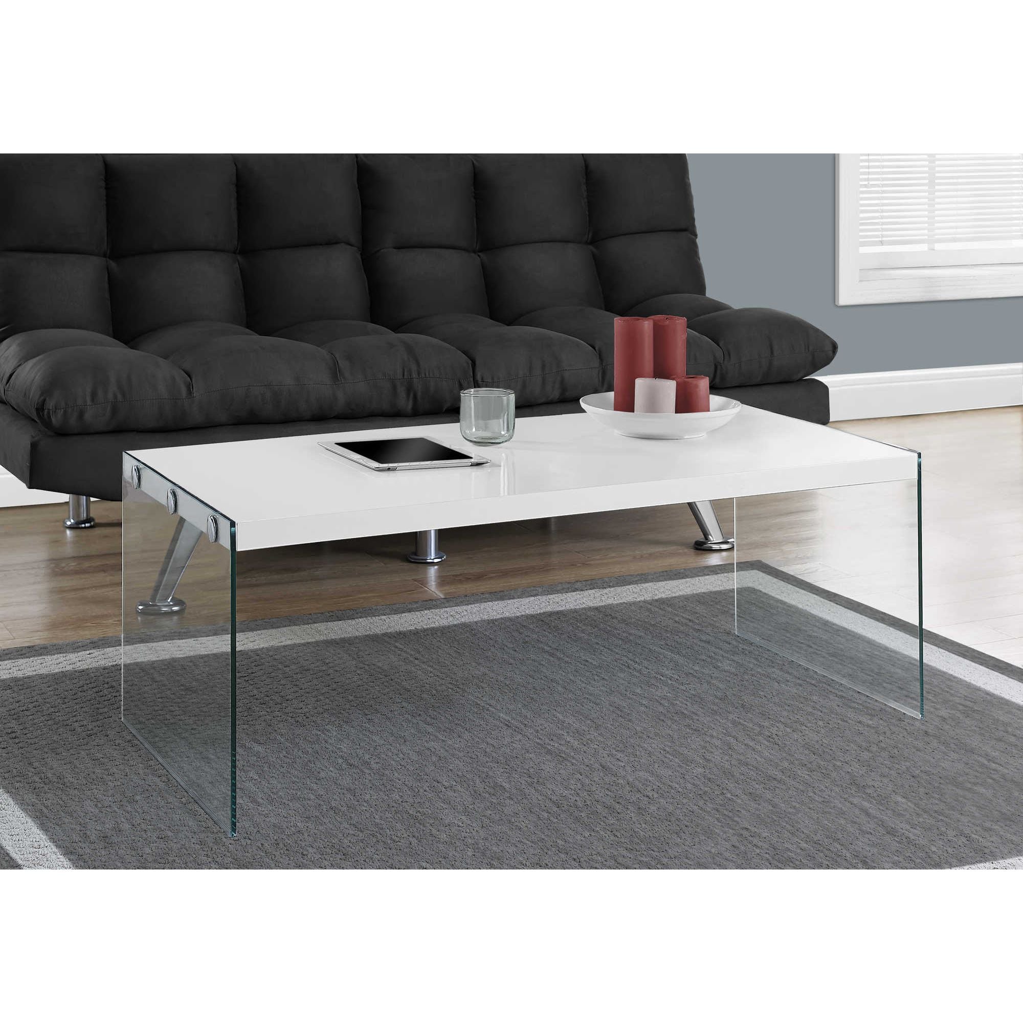 Silva glossy white coffee table by Monarch Specialties featuring a sleek, modern design with a smooth finish.