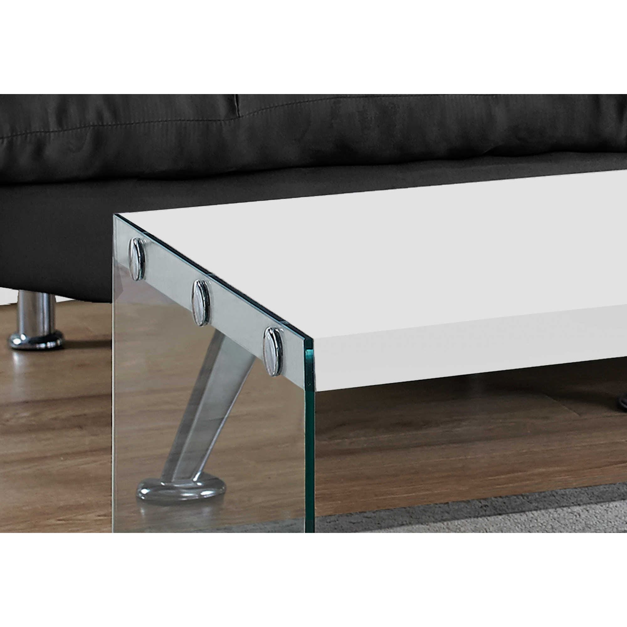 Monarch Specialties Silva coffee table in glossy white finish with a modern rectangular design and smooth surface.